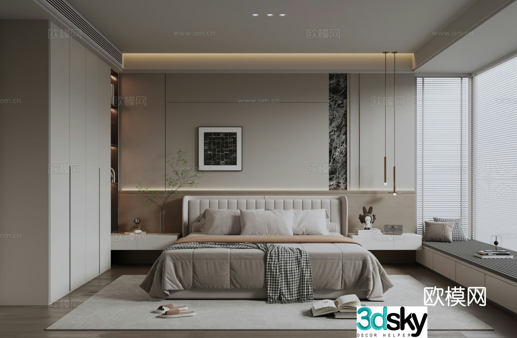 Modern minimalist home bedroom 3d model