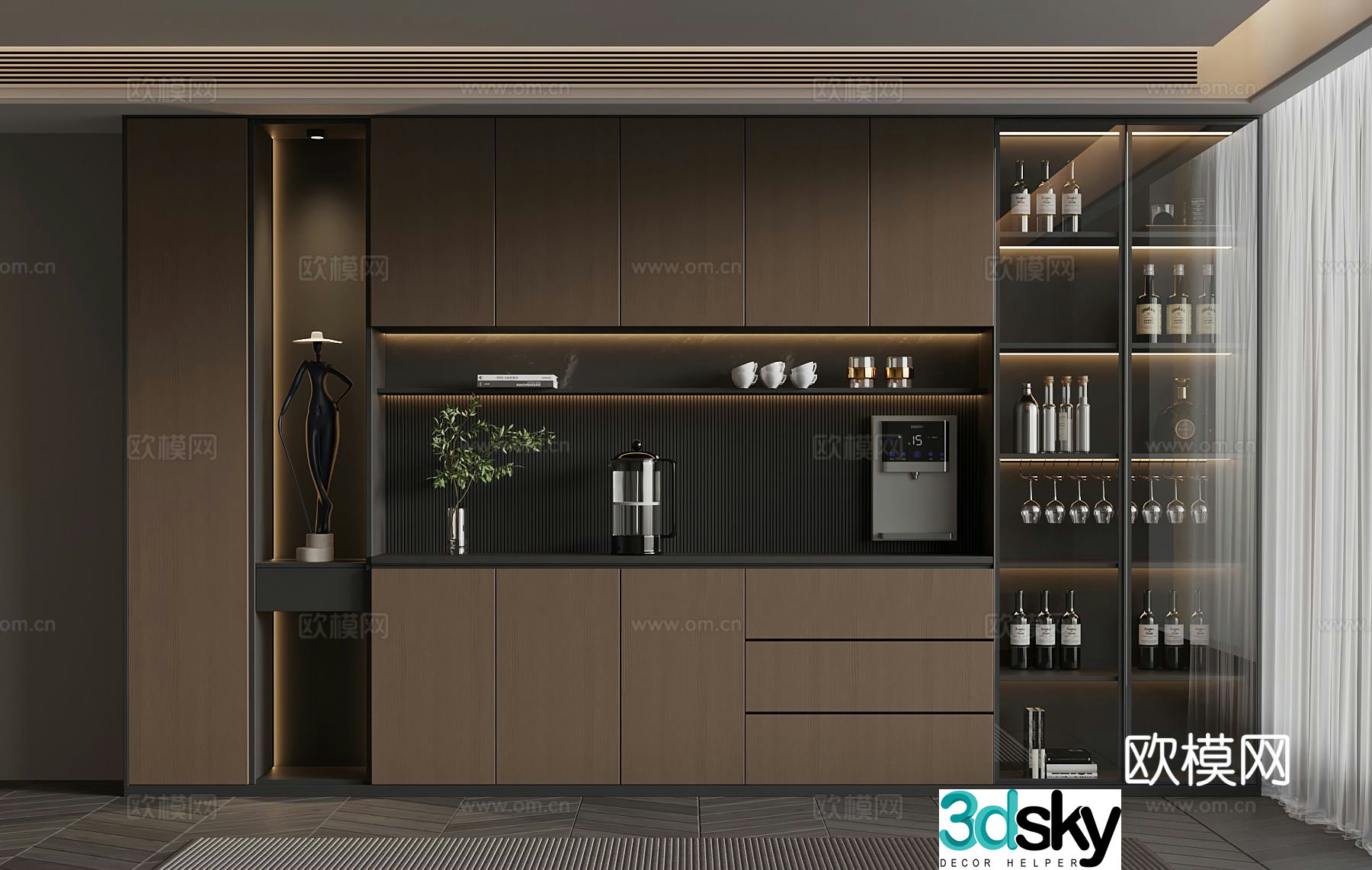 Italian minimalist wine cabinet wine bottle ornament decoration 3D model
