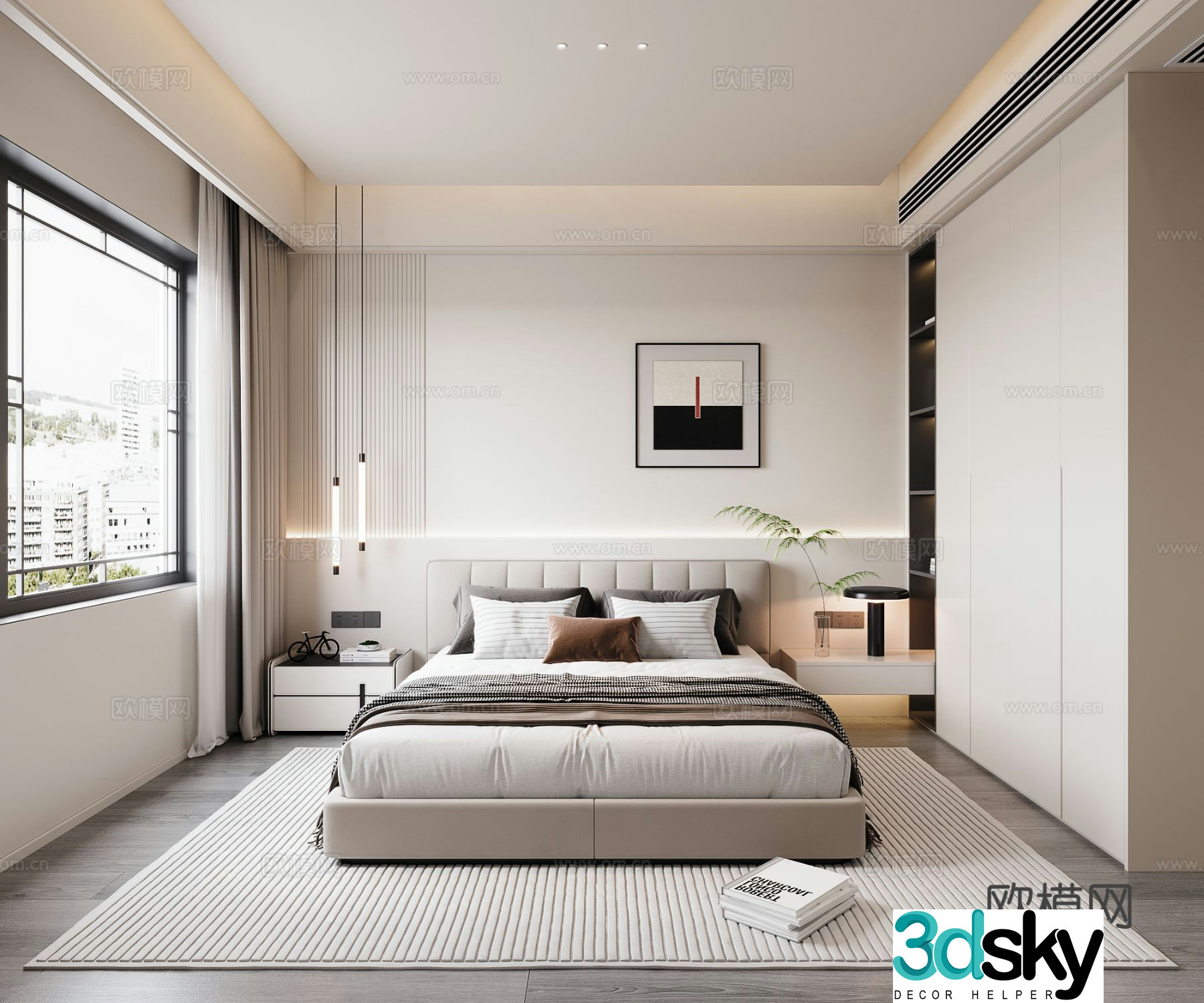 Creamy Bedroom 3d Model