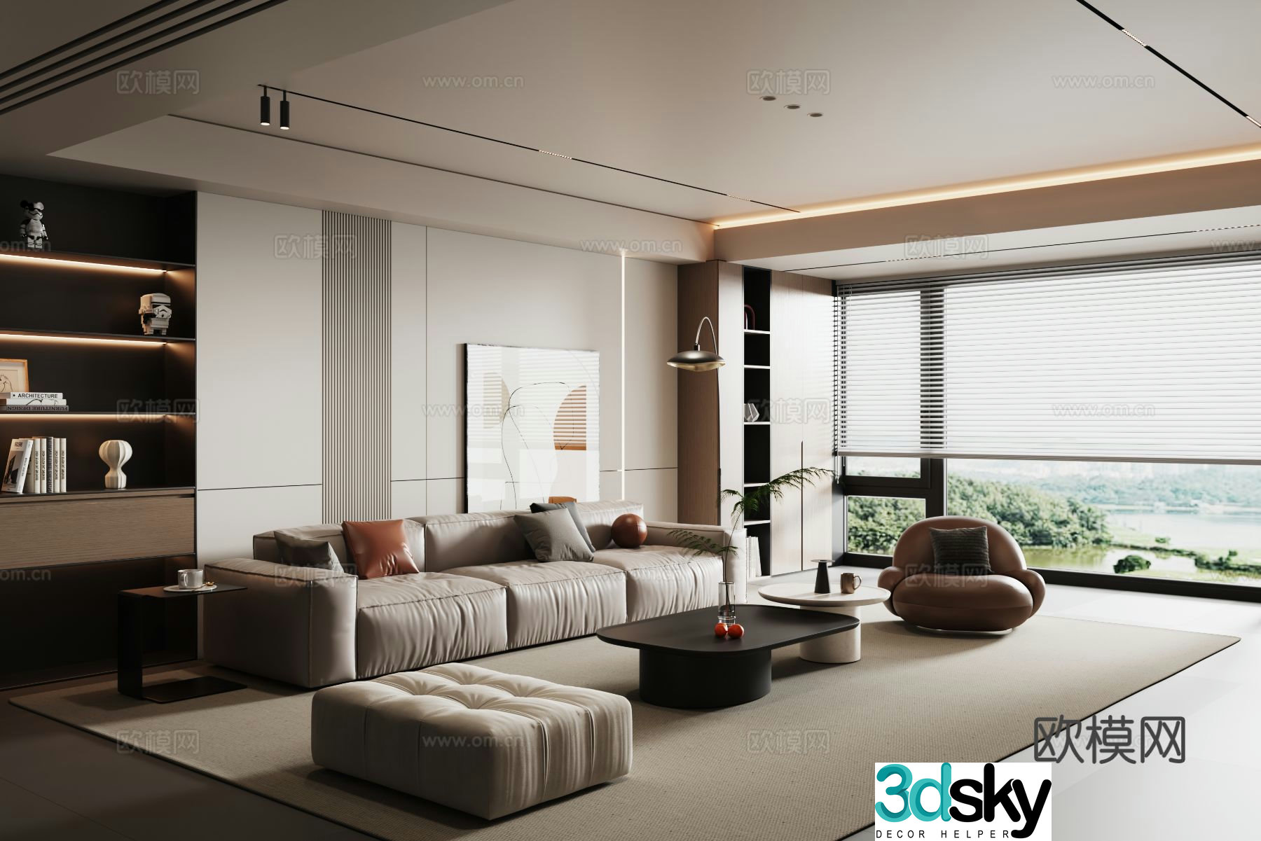Modern minimalist and light luxury black and white gray living room 3D model