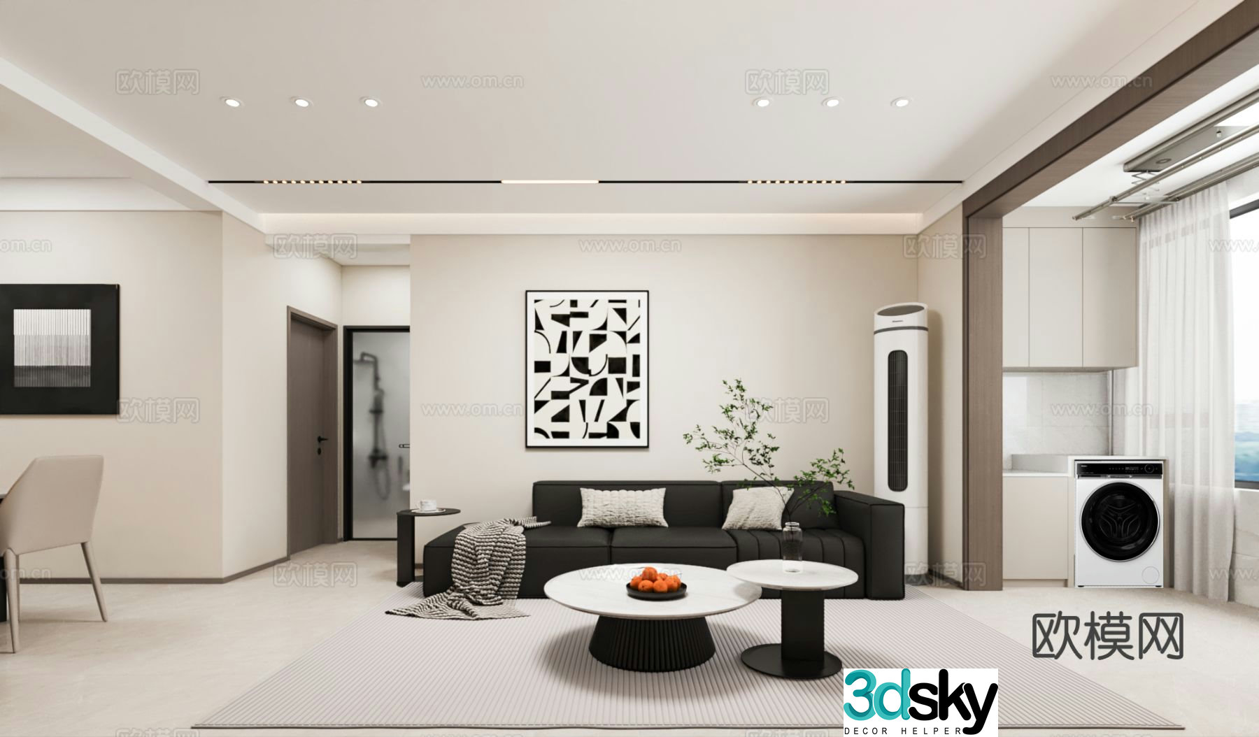 Modern Italian living room bedroom 3d model