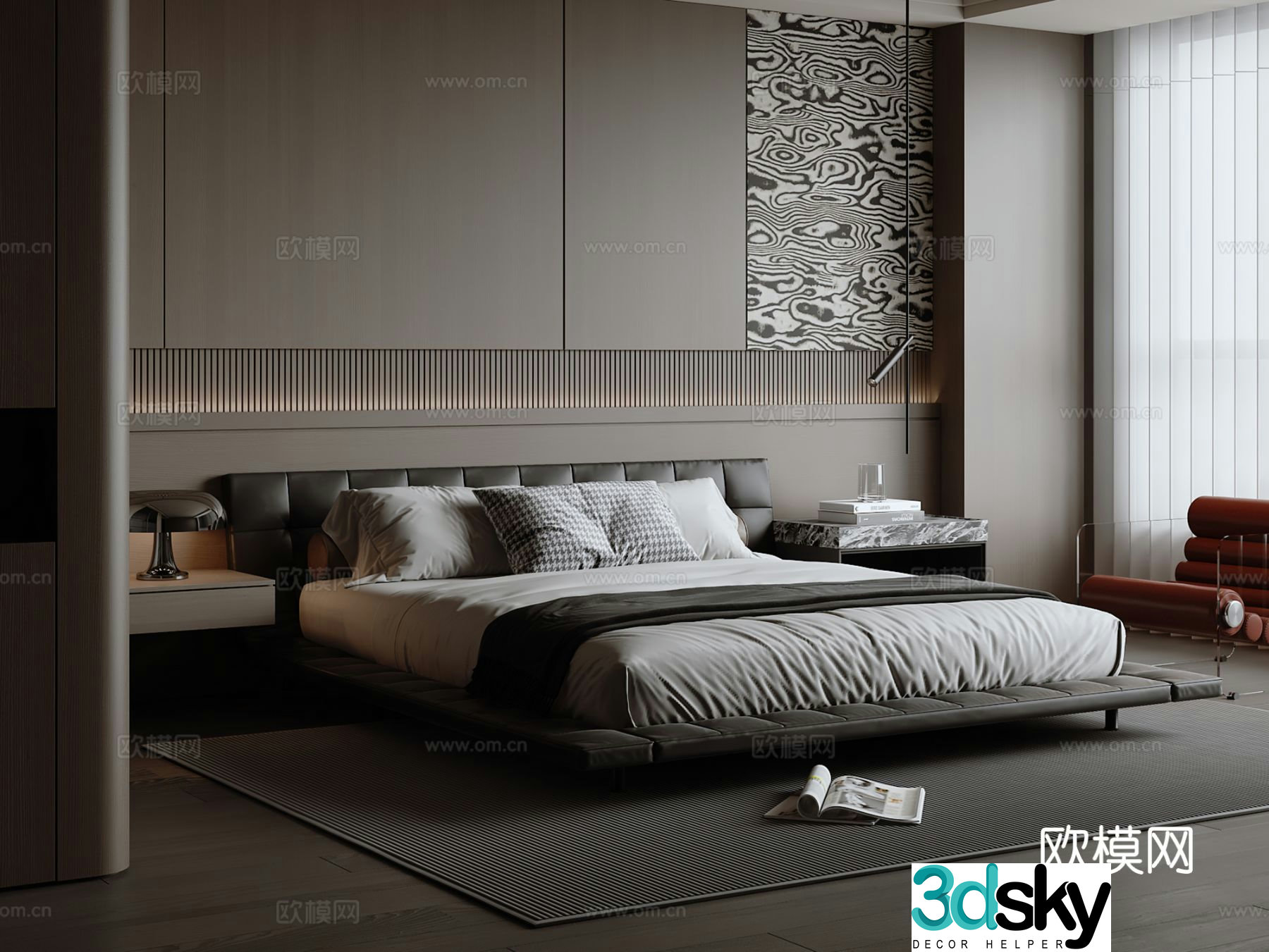Modern Italian double bed 3d model