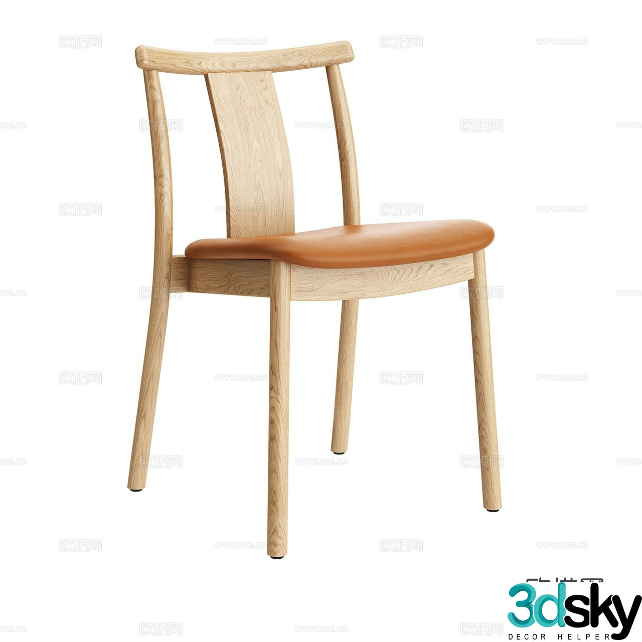 Menu New Chinese dining chair Nordic single chair Oak chair Wooden chair Leather chair Dining chair 3d model