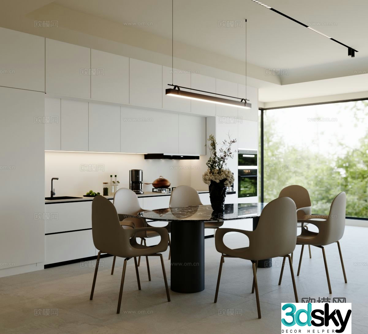 Modern home restaurant Open restaurant Dining table and chair combination Sideboard 3D model