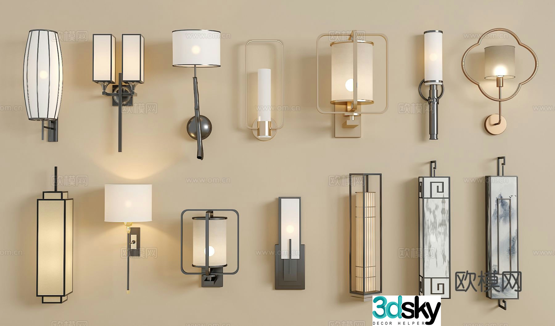 New Chinese style wall lamp Crystal wall lamp Long strip wall lamp Metal wall lamp Glass wall lamp 3D model