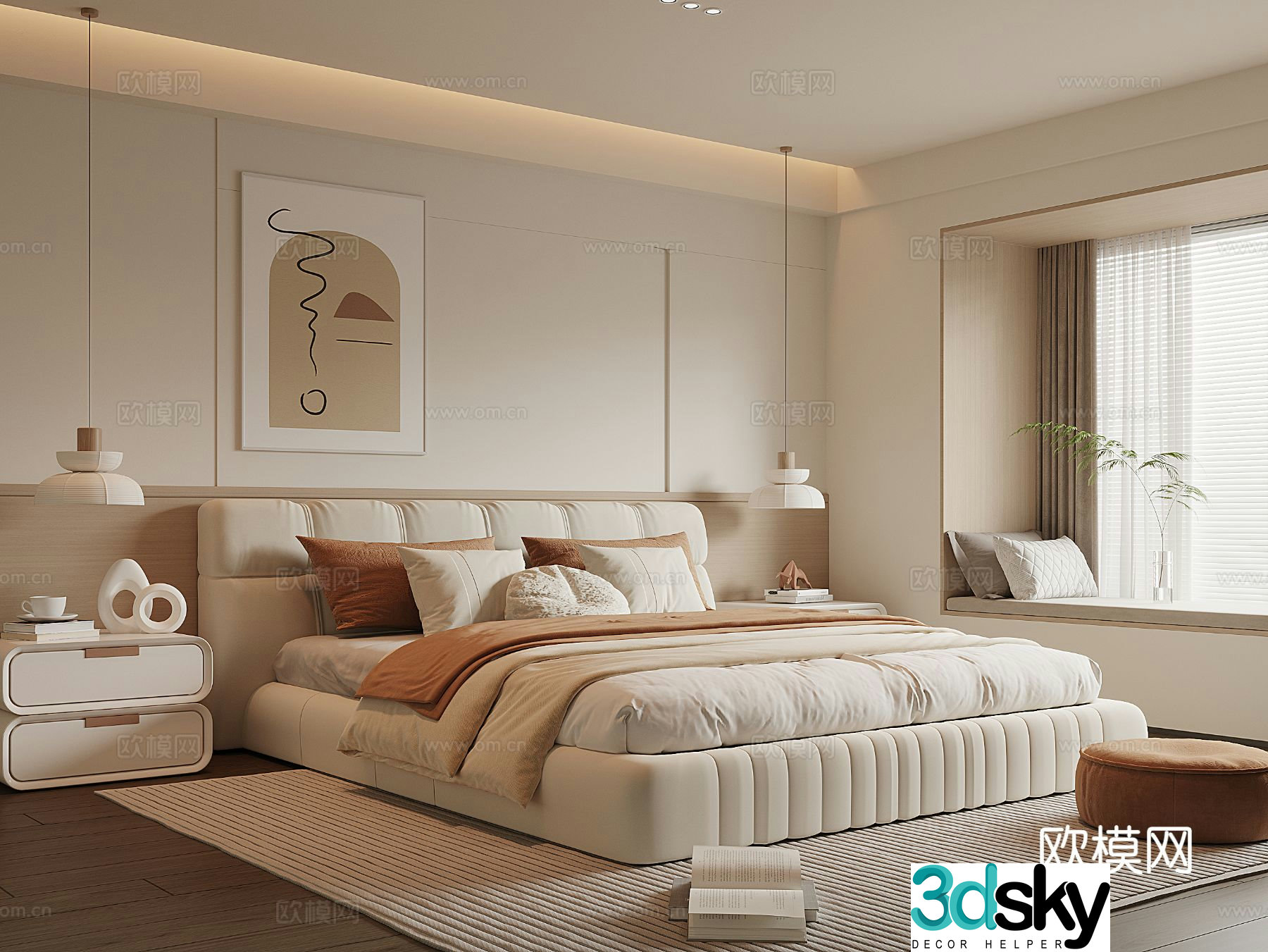 Creamy Bedroom 3d Model