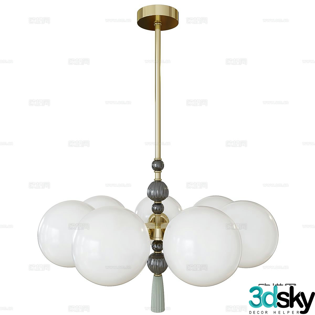 New Chinese style light luxury spherical glass decorative chandelier 3D model