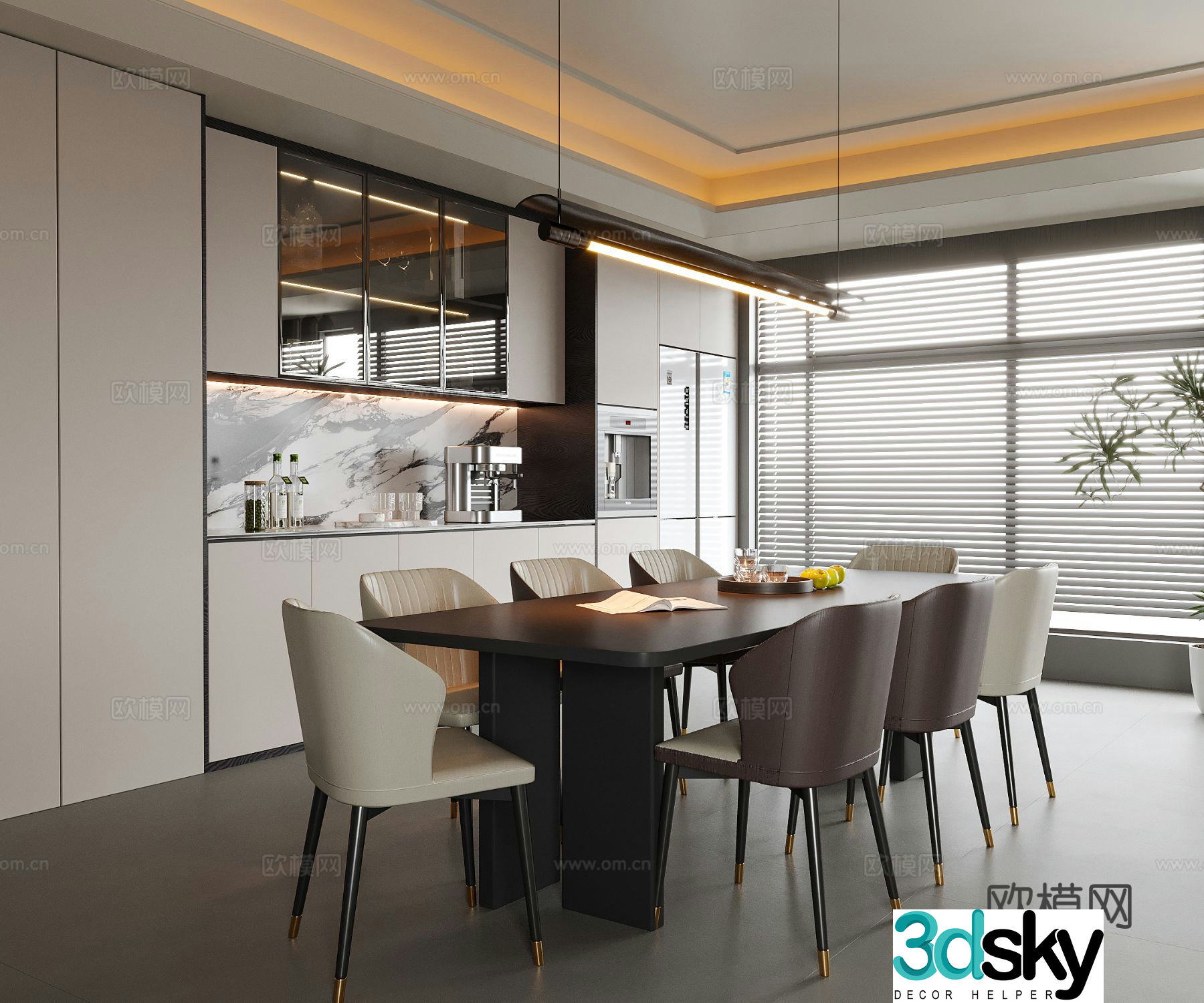 Modern restaurant Dining table and chairs Wine cabinet Dining chair Dining chair 3d model