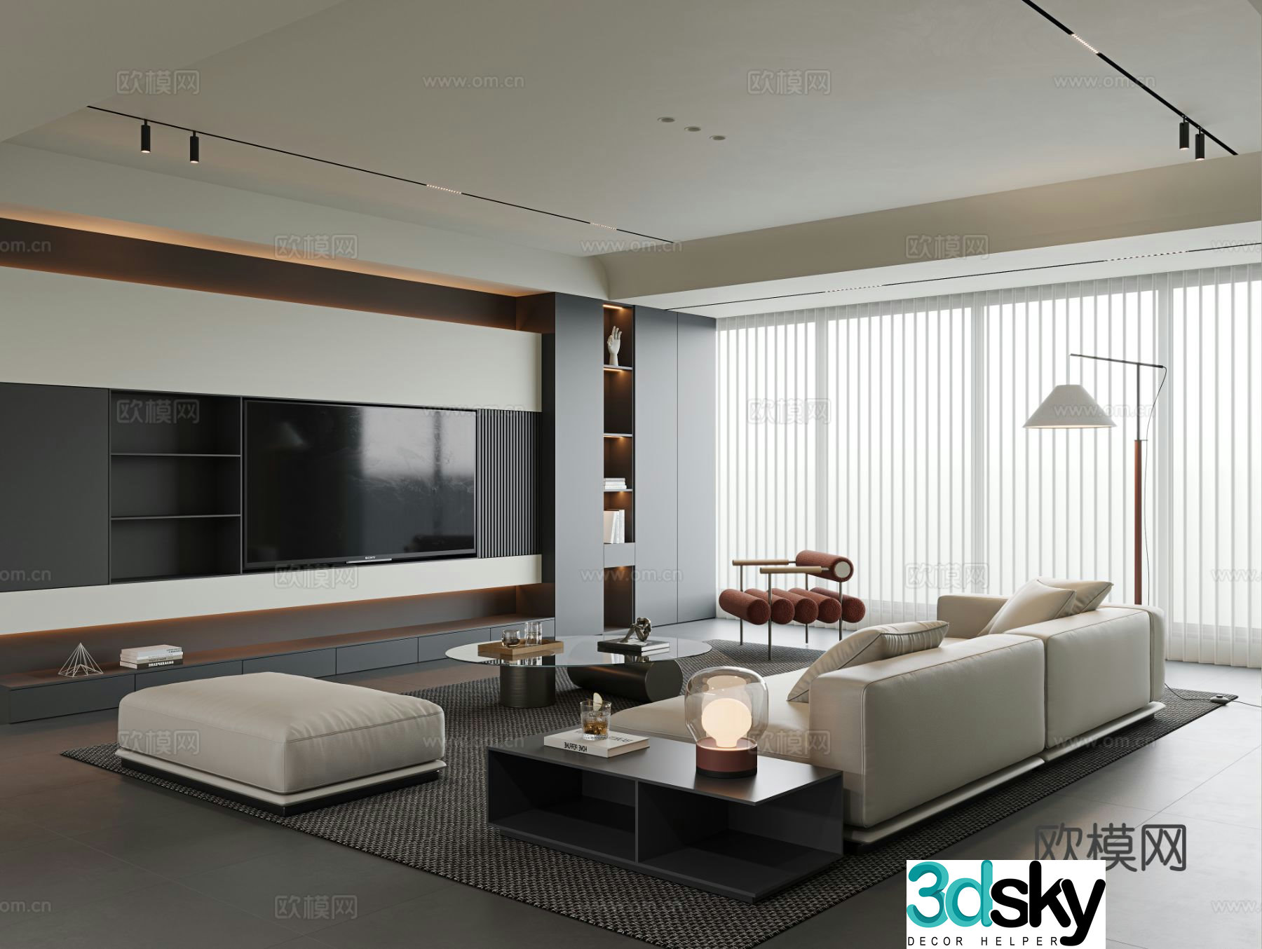 Modern minimalist living room large flat living room living room without lights sofa coffee table combination single sofa 3D model