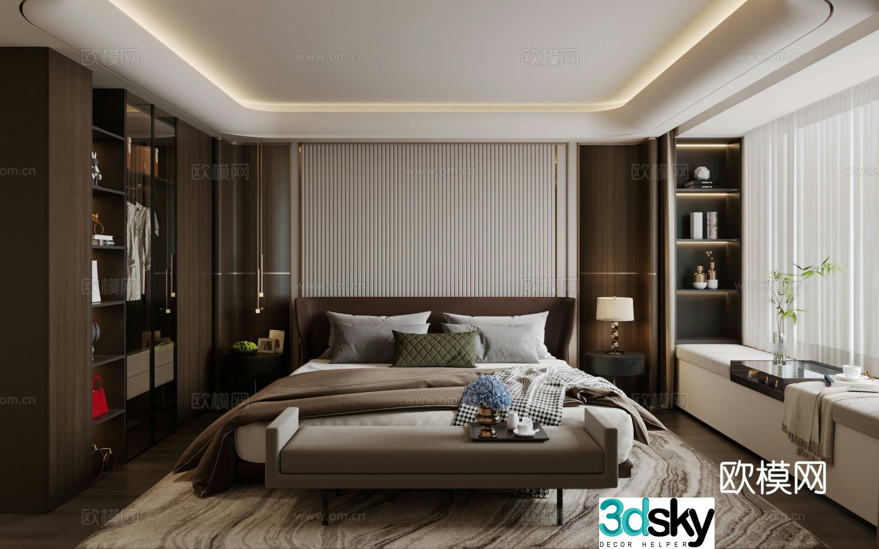 Modern Italian home bedroom Light luxury Italian bedroom Superior gray bedroom Bedroom without owner light 3d model 3d model