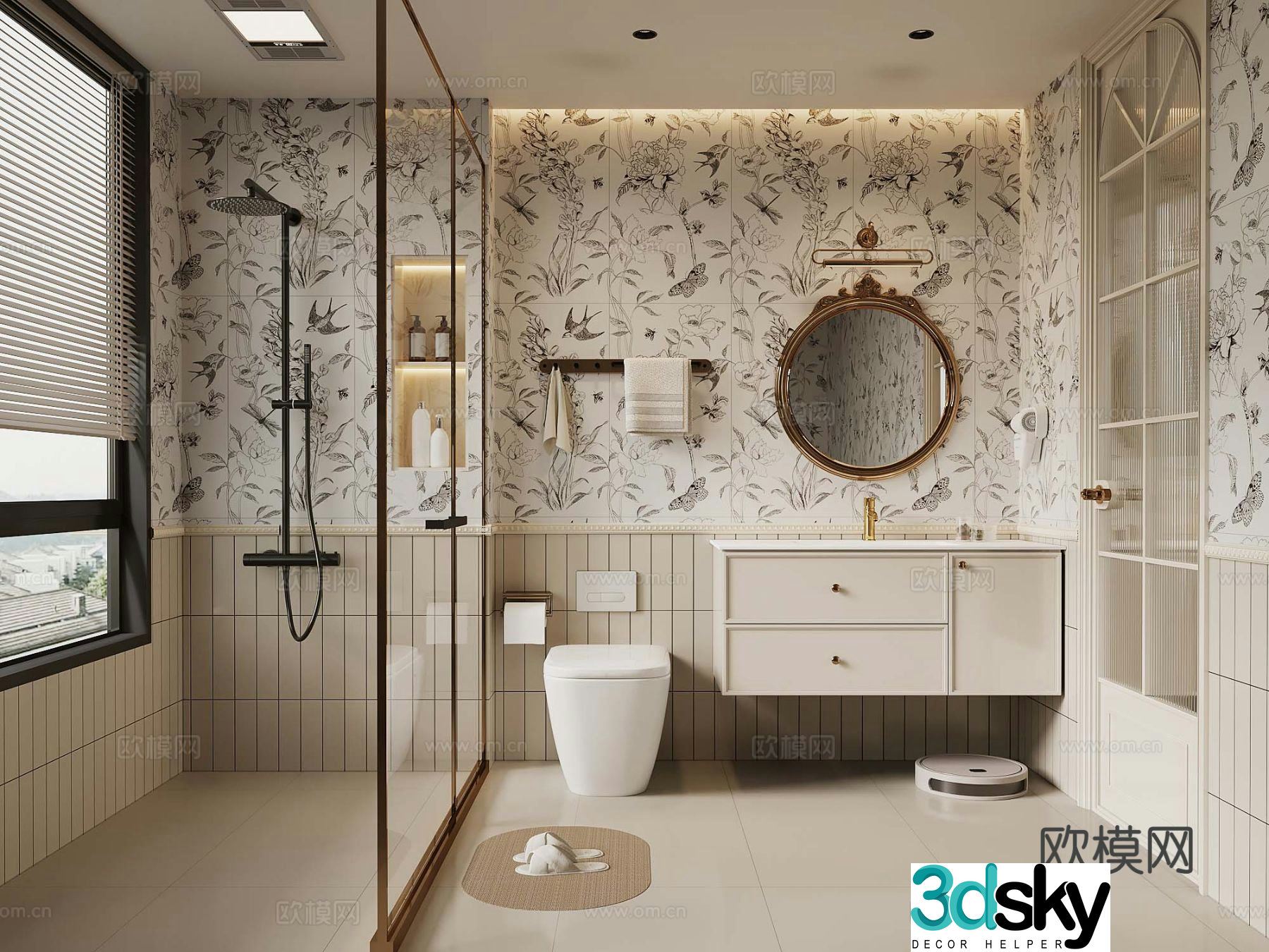 French bathroom bathroom cabinet shower toilet 3d model