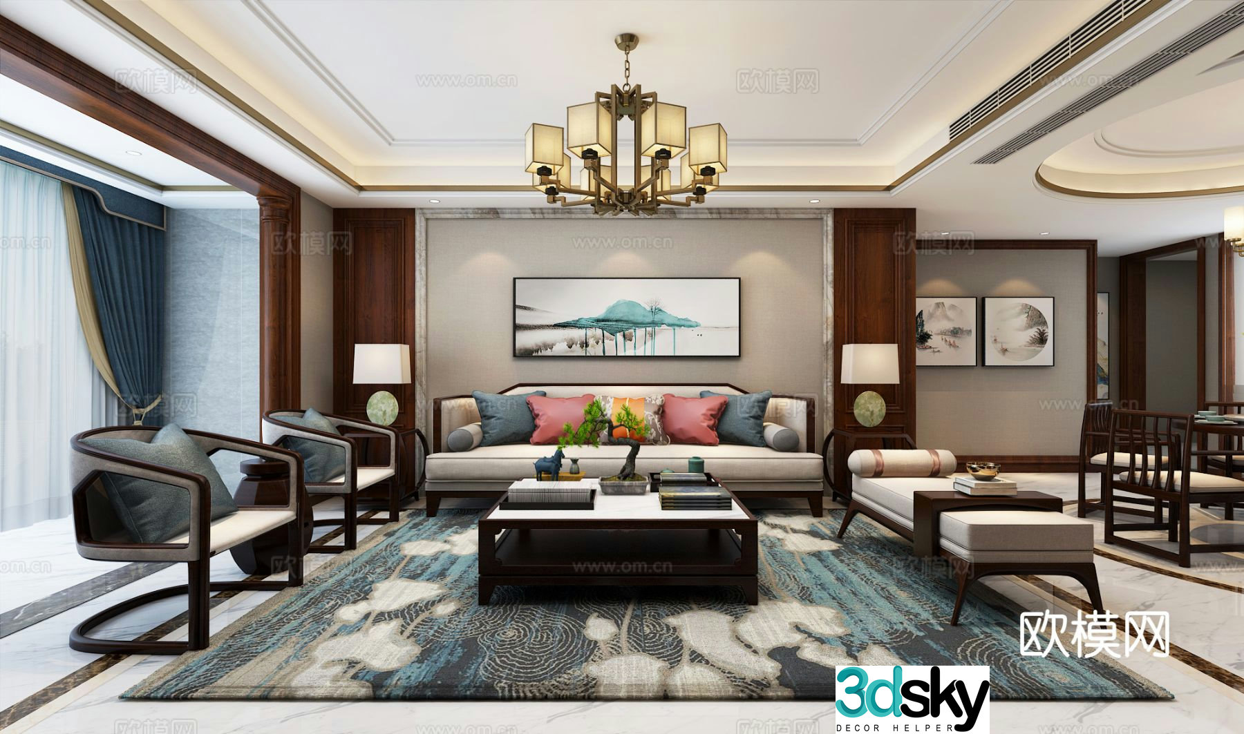 New Chinese style living and dining room 3D model