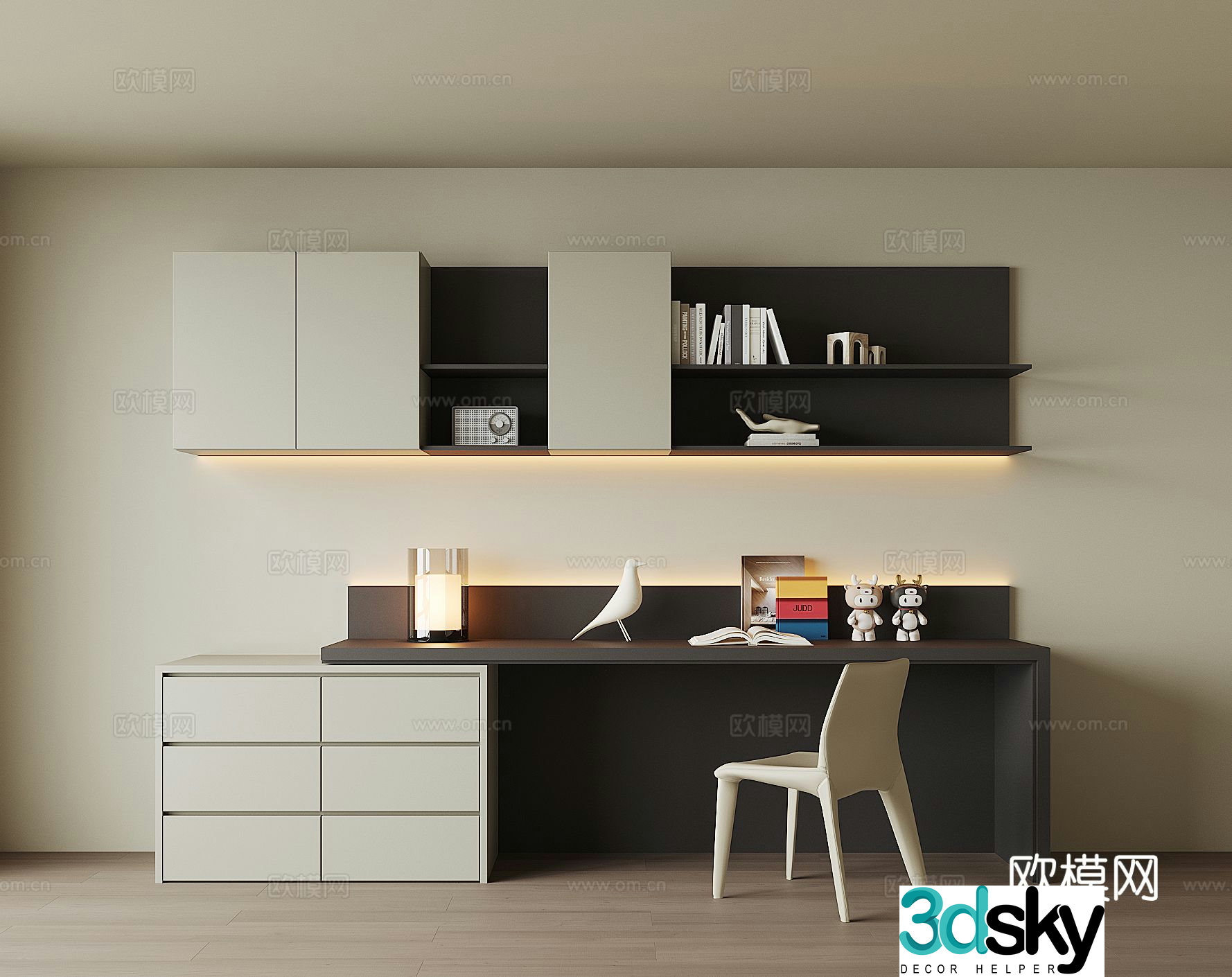 Modern desk bookcase 3d model