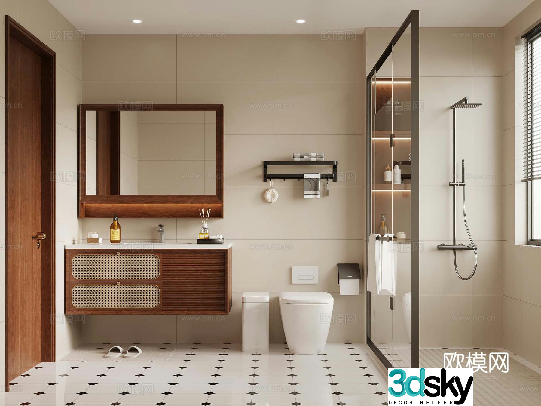 Middle style bathroom dry and wet bathroom bathroom cabinet 3D model