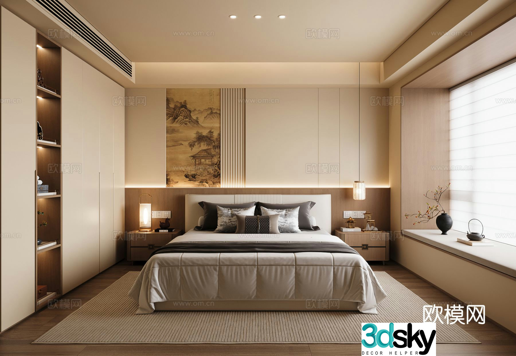 New Chinese style Song style bedroom New Chinese style without lights Song style double bed Song style vase 3d model 3d model