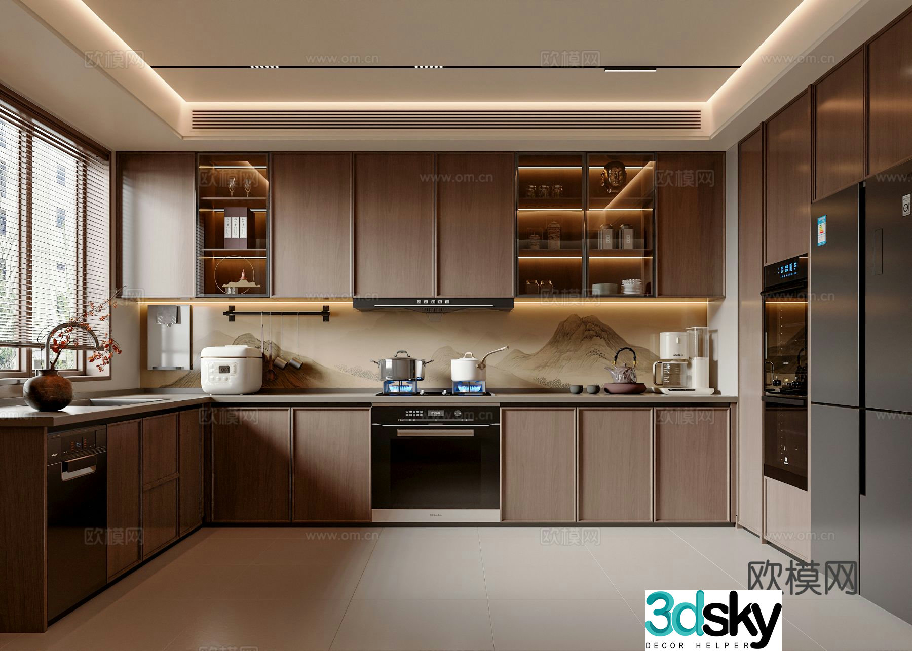 New Chinese Song style kitchen cabinet kitchen appliance kitchen appliance stove refrigerator 3d model