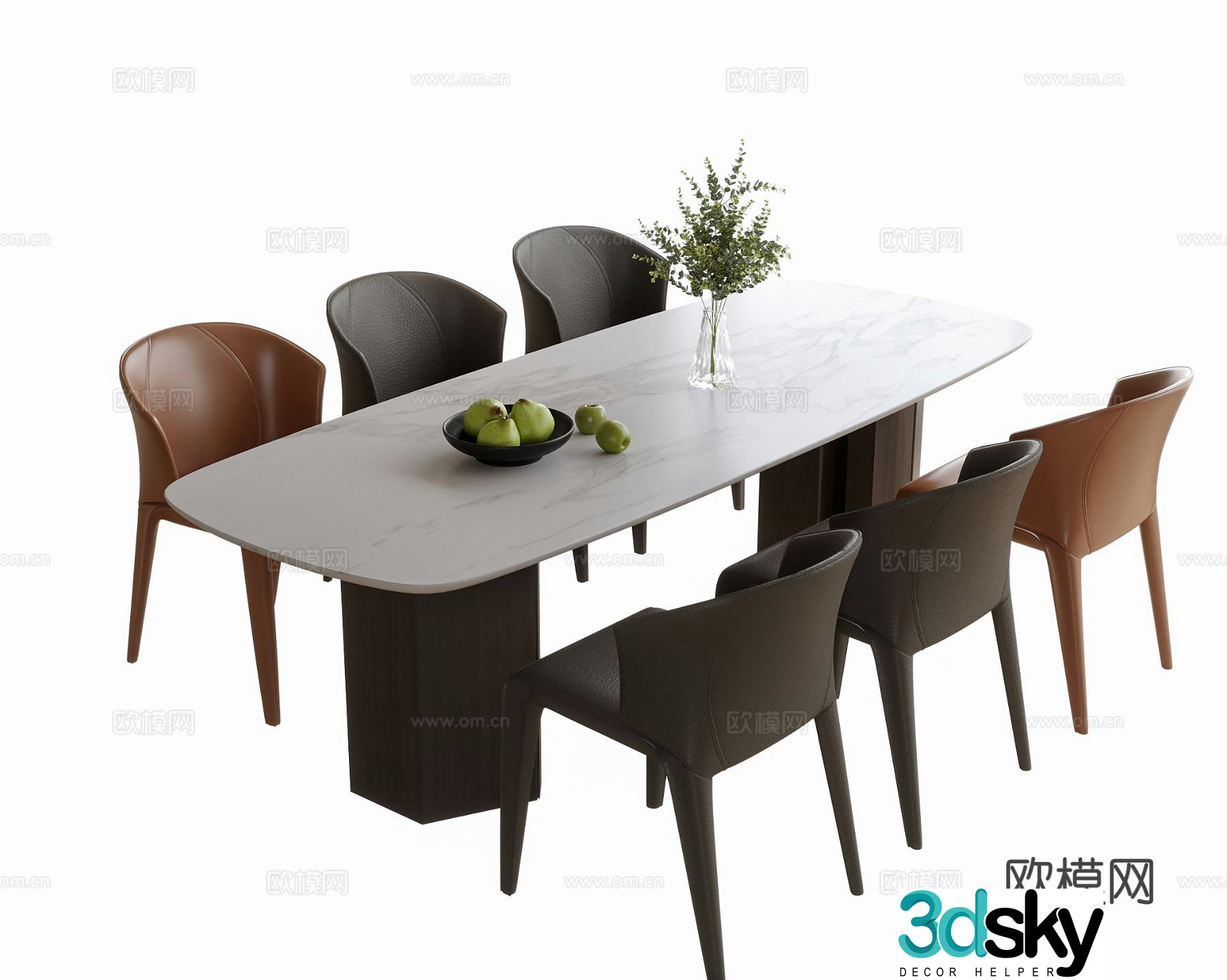 Modern dining table and chair dining chair dining table 3d model