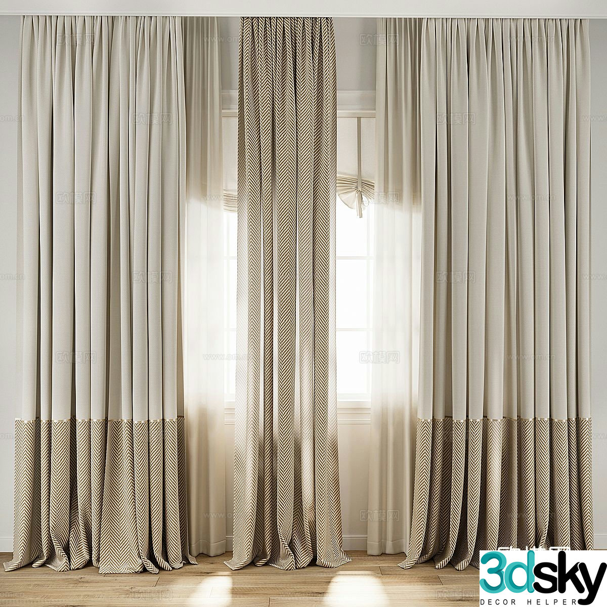 New Chinese style fabric curtain gauze curtain 3D model