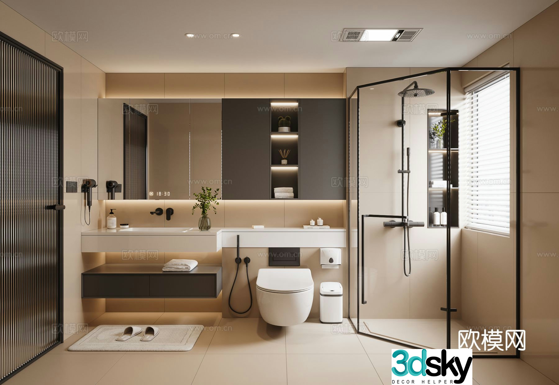 Modern bathroom Shower room Toilet Bath heater Shower 3D model