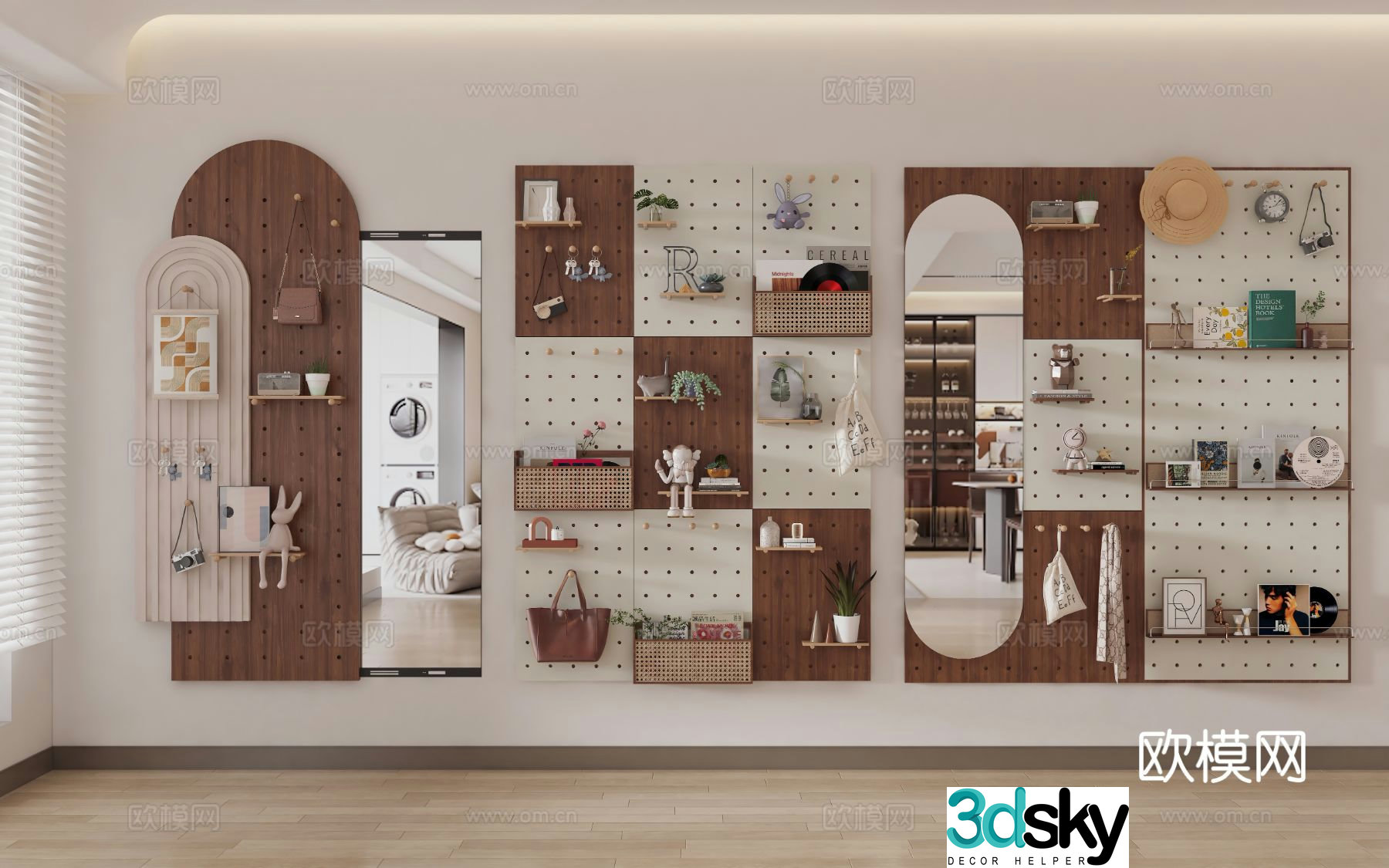 Middle-aged style pendant hole board wall hole board storage rack door wall decoration hanging hanger magazine bookshelf 3D model