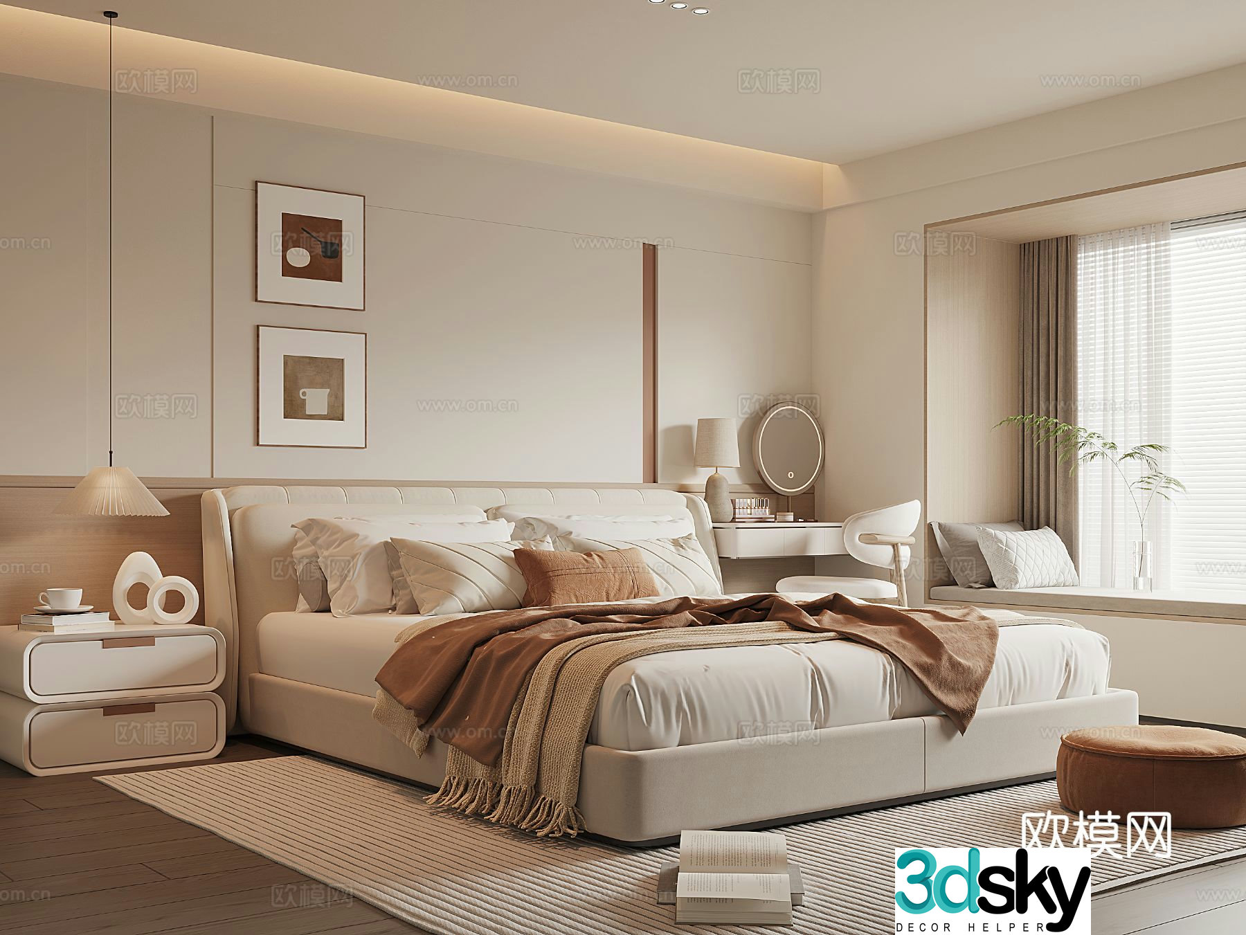 Creamy Bedroom 3d Model