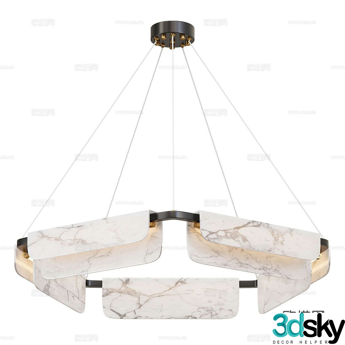 Modern Italian light luxury translucent stone chandeliers 3D model