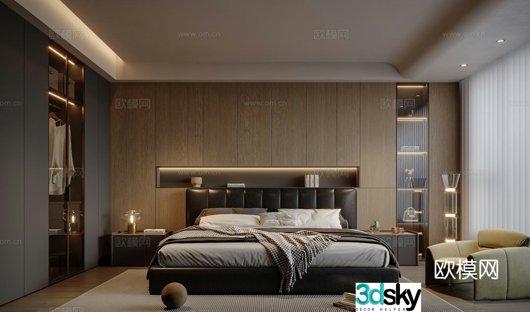 Modern premium black bedroom 3d model