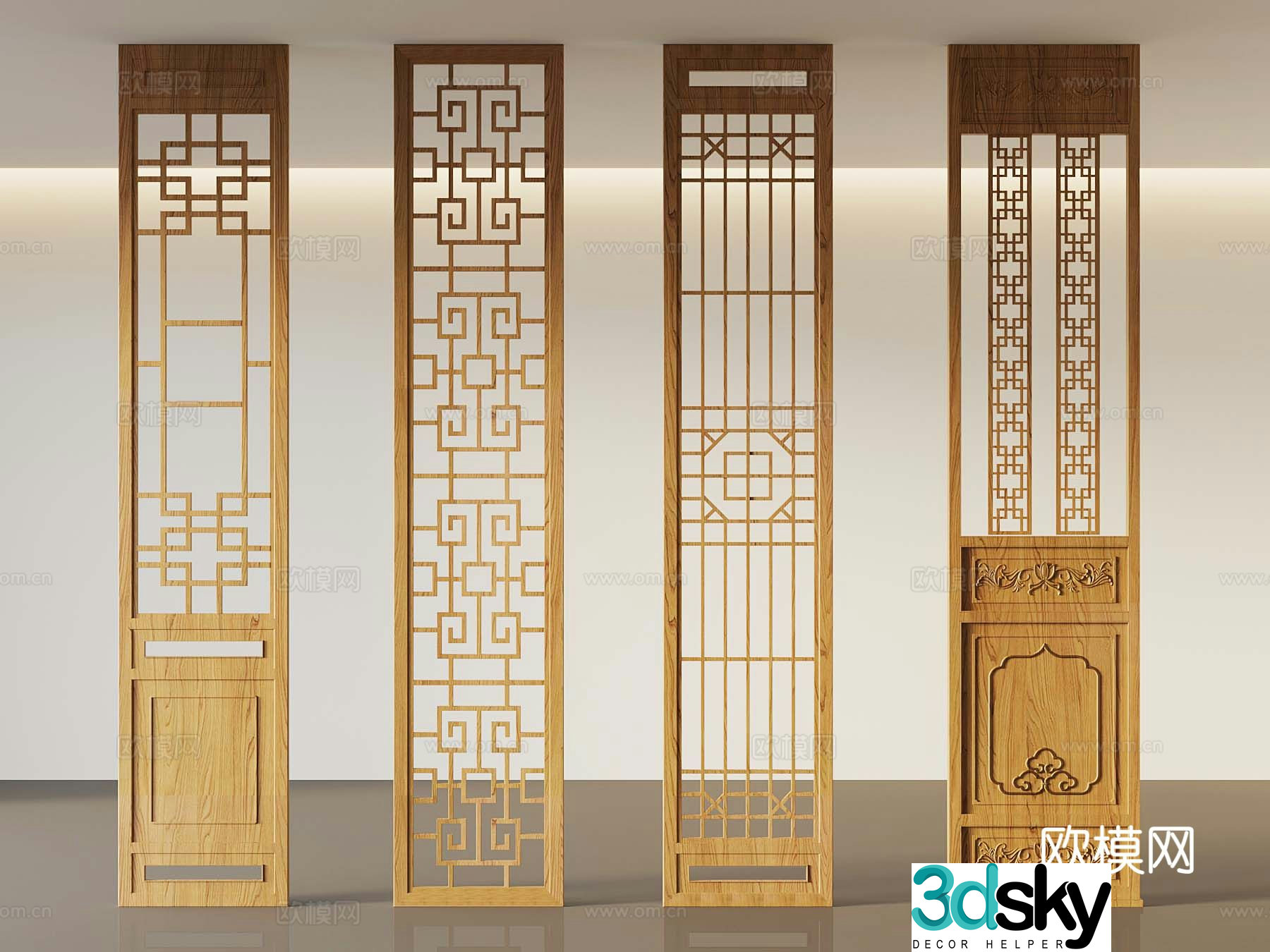 New Chinese-style screen partition 3D model