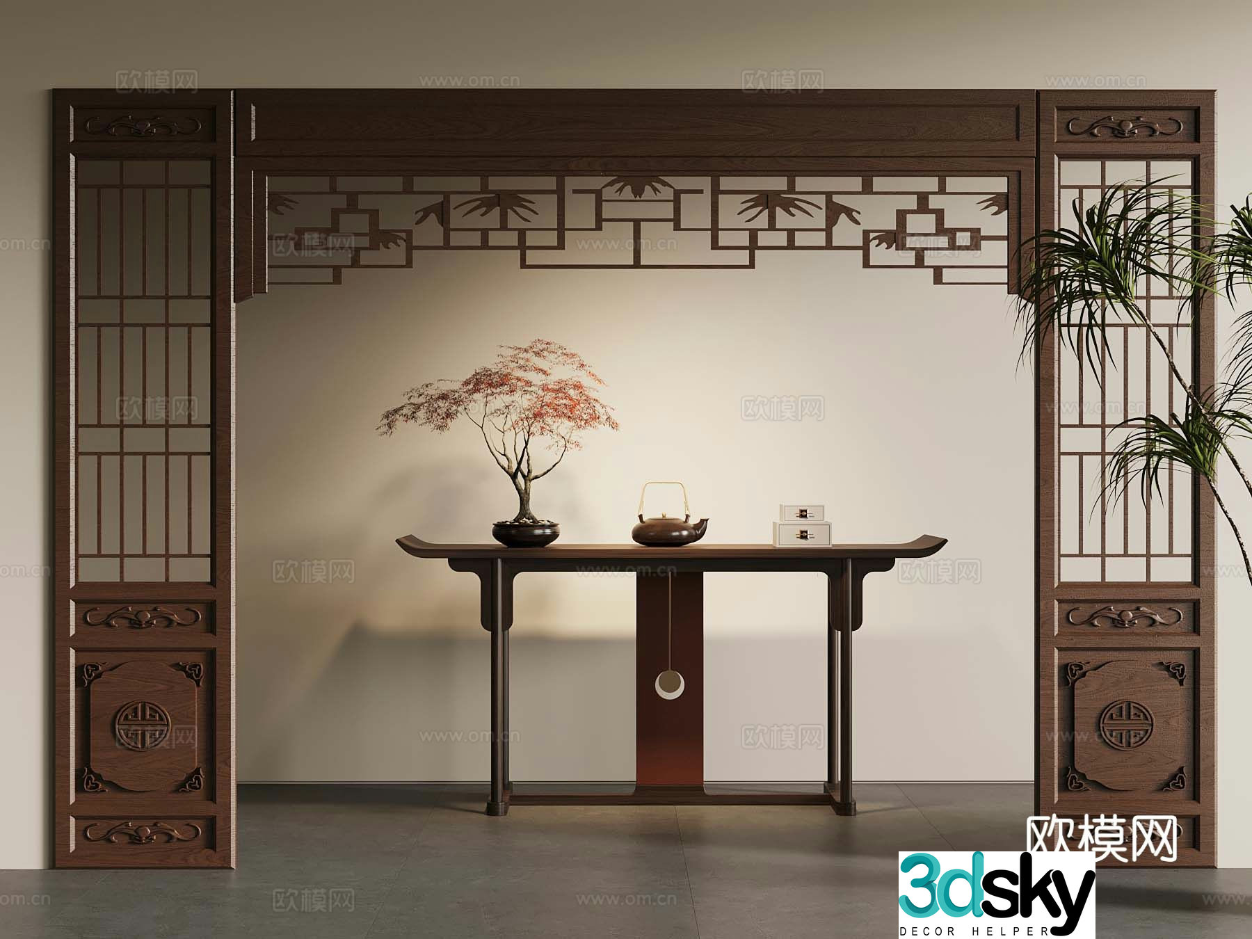 New Chinese door cover doorway partition end viewing platform 3D model