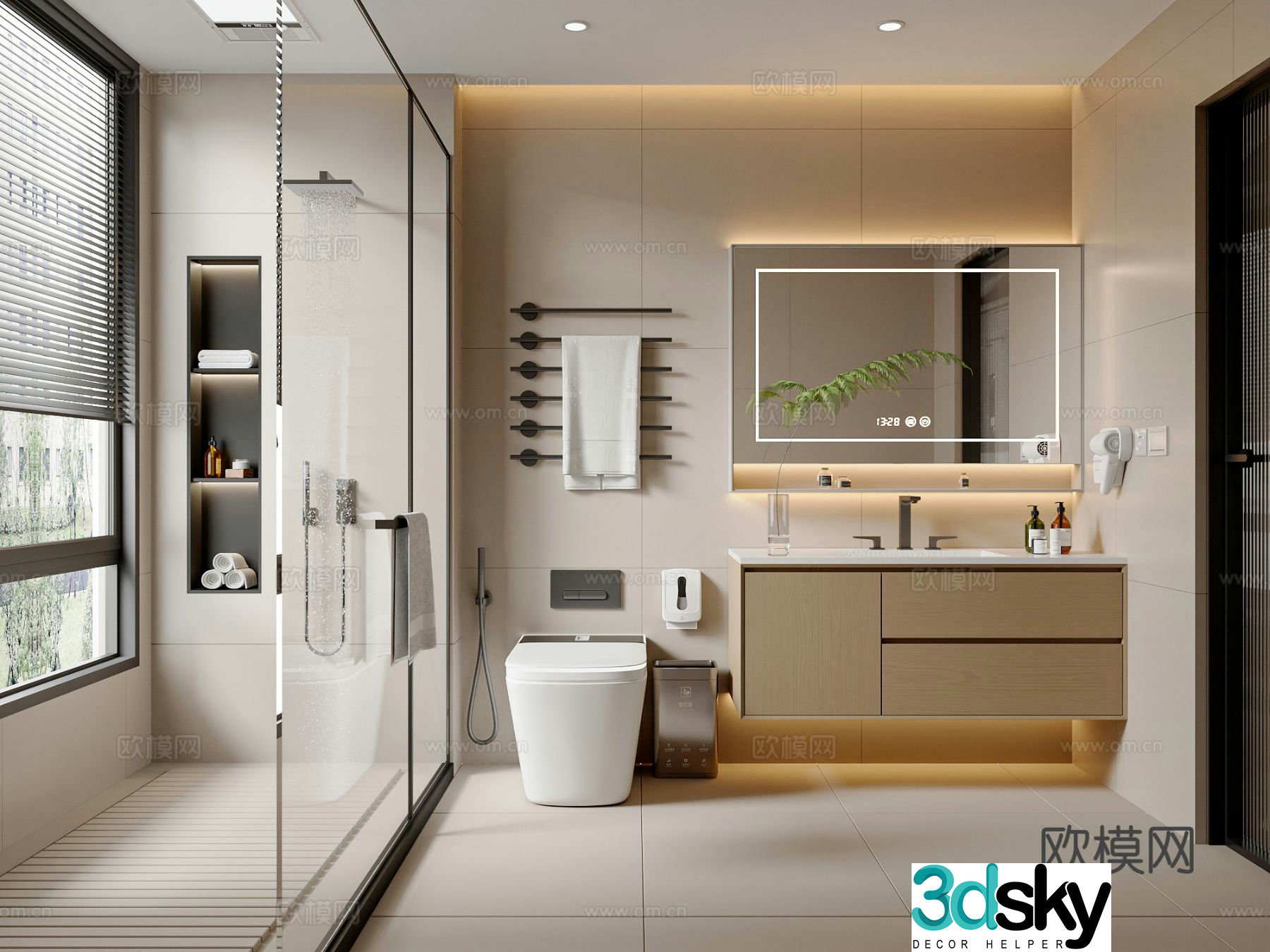 Creamy bathroom bathroom cabinet bathroom supplies toilet shower bathroom cabinet 3d model