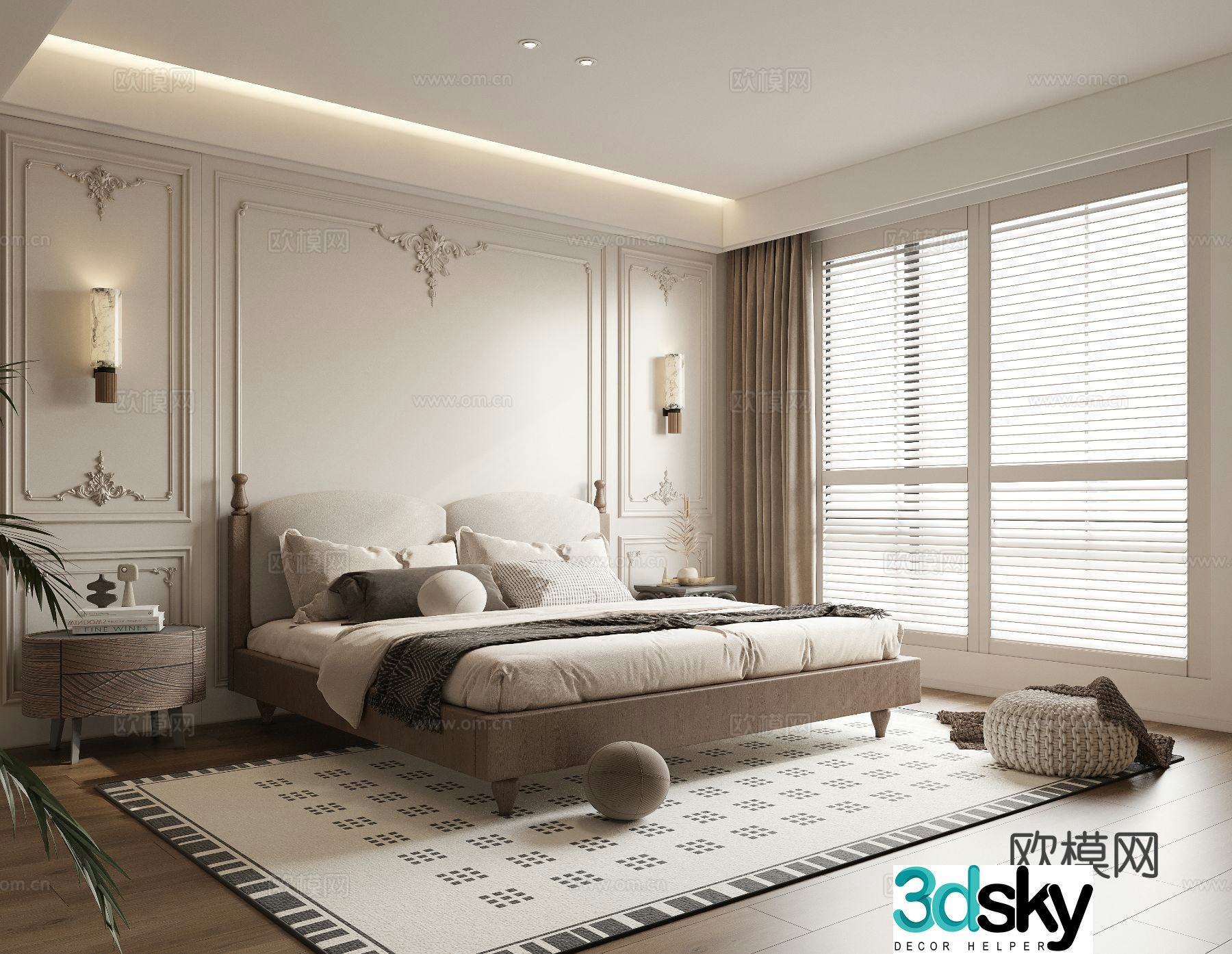 French style old-fashioned bedroom master bedroom second bedroom double bed elderly room 3D model