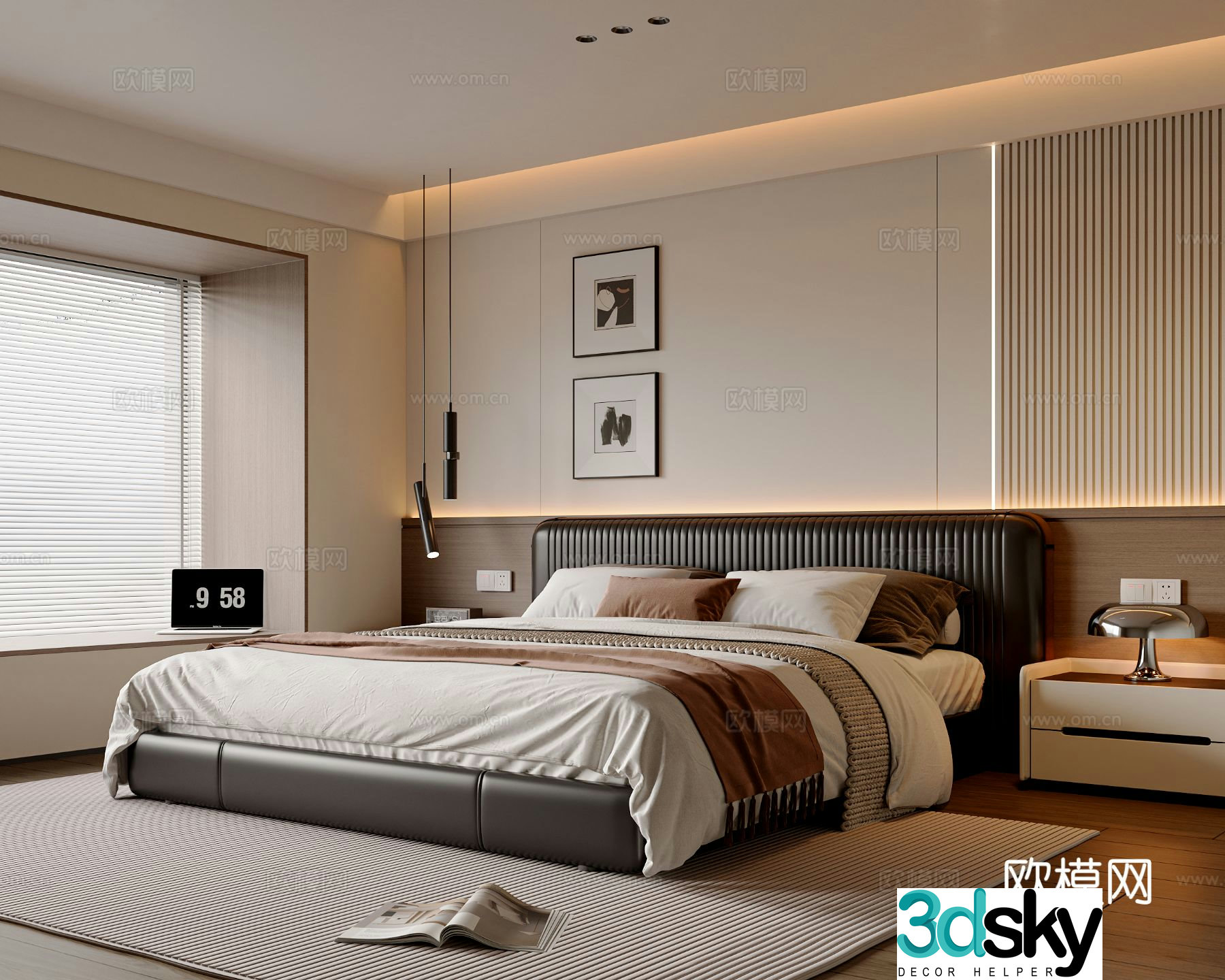 Modern simple bedroom double bed desk lamp chandeliers master bedroom ornaments bedside table 3D model
