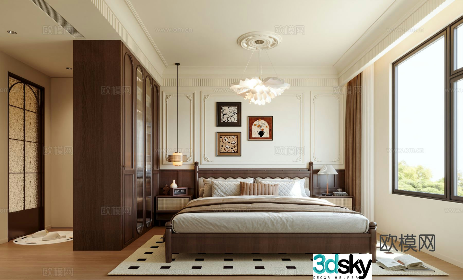 American retro bedroom 3d model