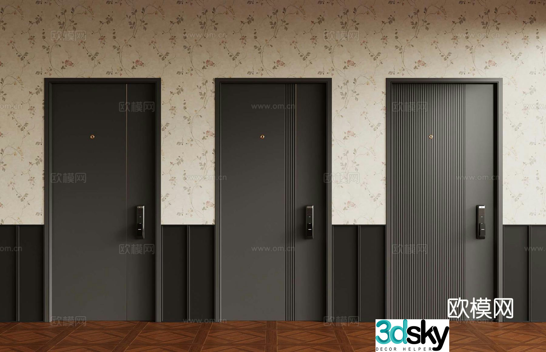 French entrance door security door 3D model
