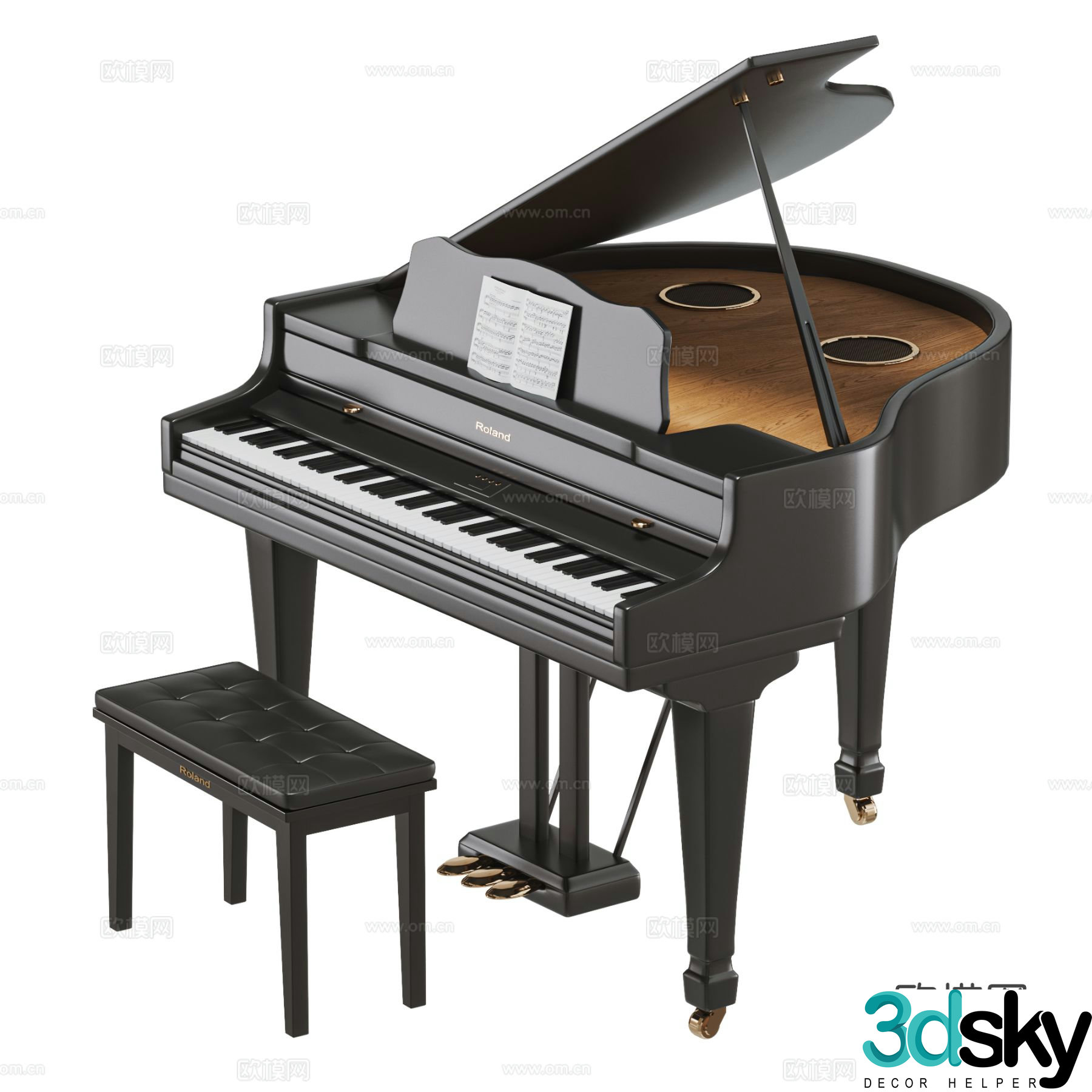 Roland modern grand piano electric piano piano bench Roland piano 3d model