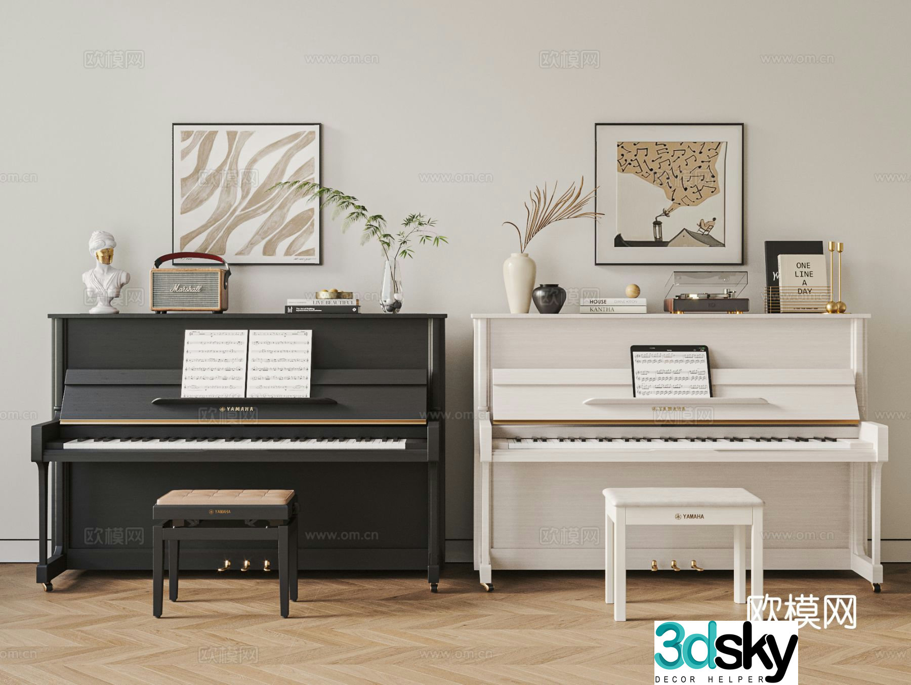 Modern piano combination musical instrument audio record player ornaments 3d model