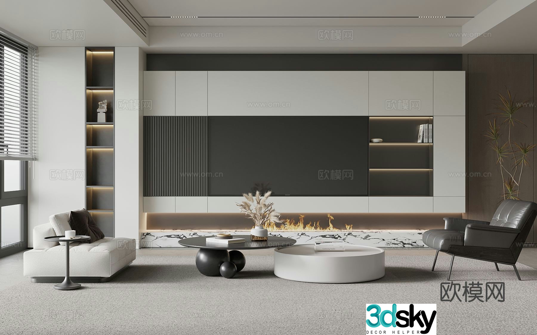 Living room Modern minimalist living room TV background wall Sofa combination 3d model