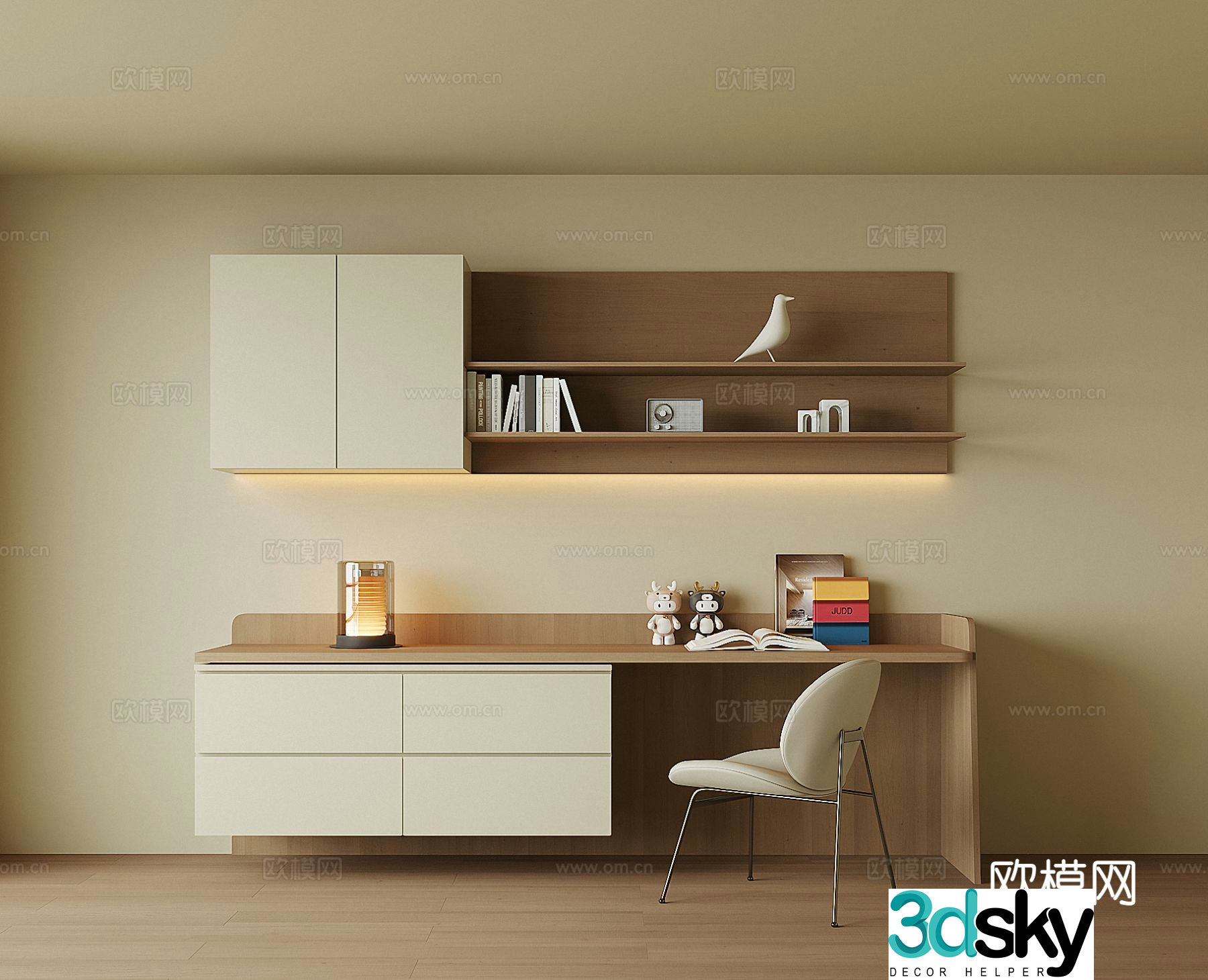 Modern desk bookshelf 3d model