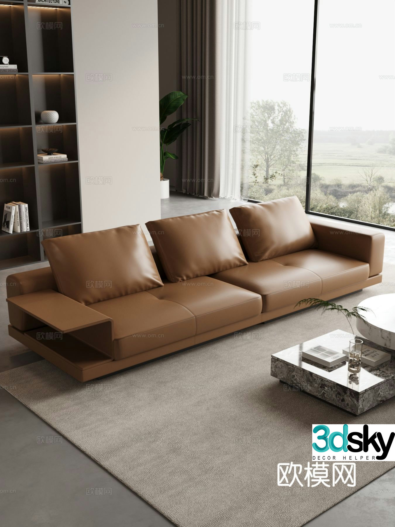 Modern Italian three-person sofa living room sofa leather sofa three-person sofa 3D model