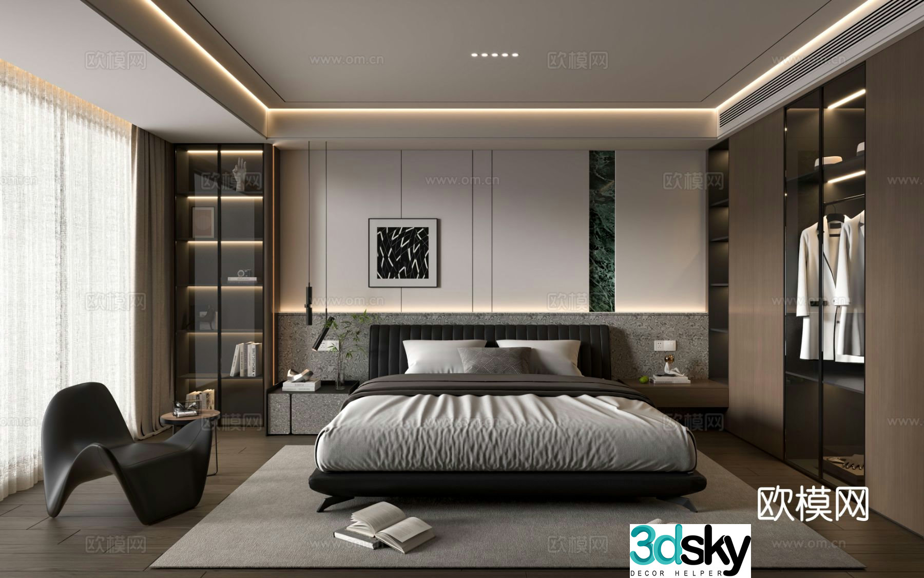 Modern Italian bedroom Italian home bedroom Master bedroom Double bed Leisure chair 3d model