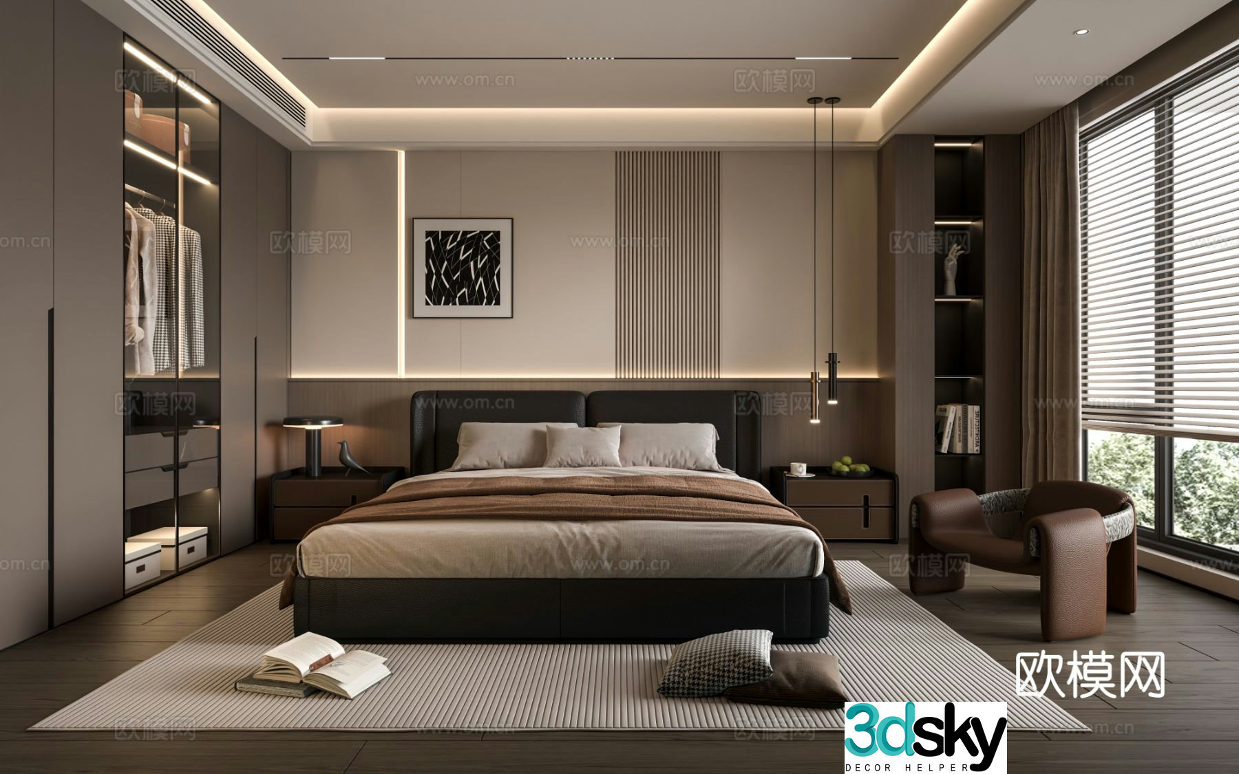 Italian master bedroom Italian home bedroom Italian double bed Leisure chair 3d model