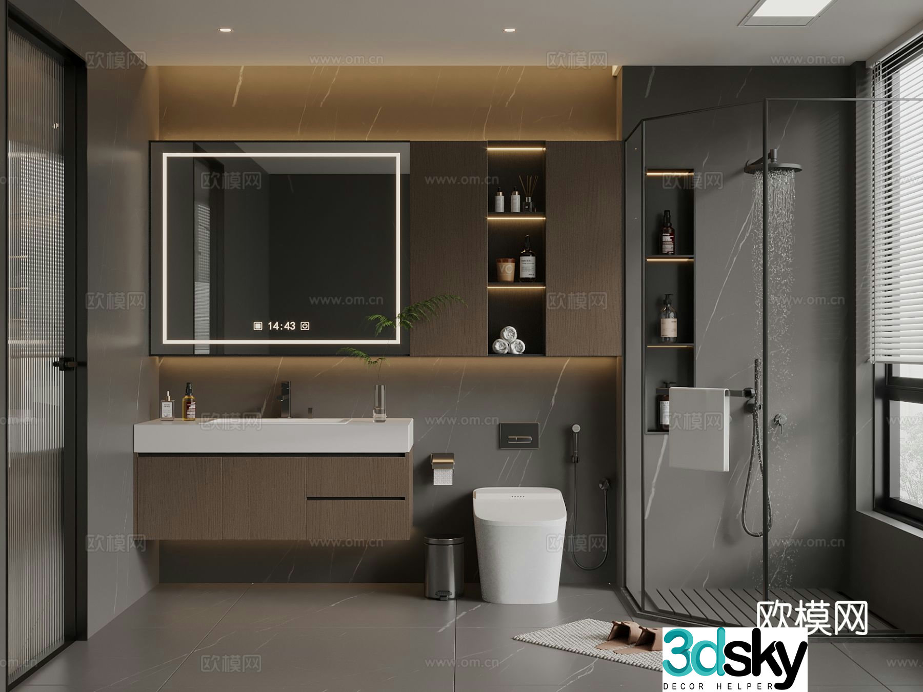 Italian style bathroom black and white bathroom dry and wet bathroom bathroom bathroom cabinet 3d model