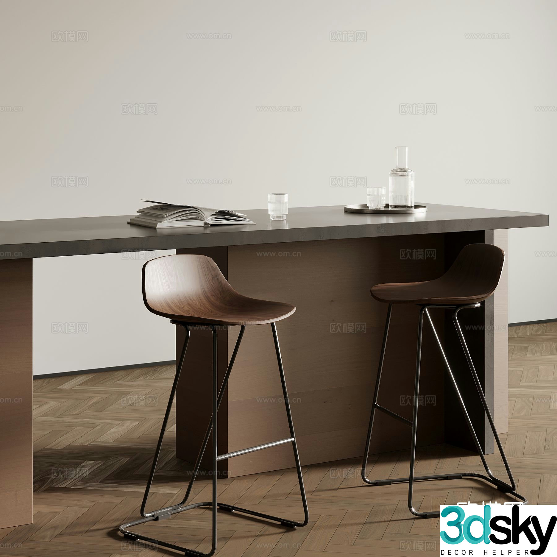 Middle-aged style bar chair Middle-aged style bar chair Dining chair 3D model