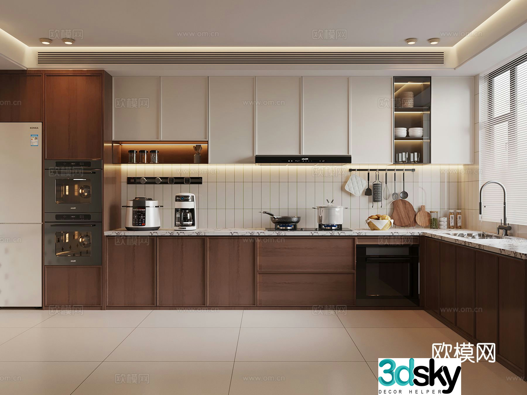 Middle style kitchen hood stove dishwasher refrigerator kitchen accessories ornaments 3D model