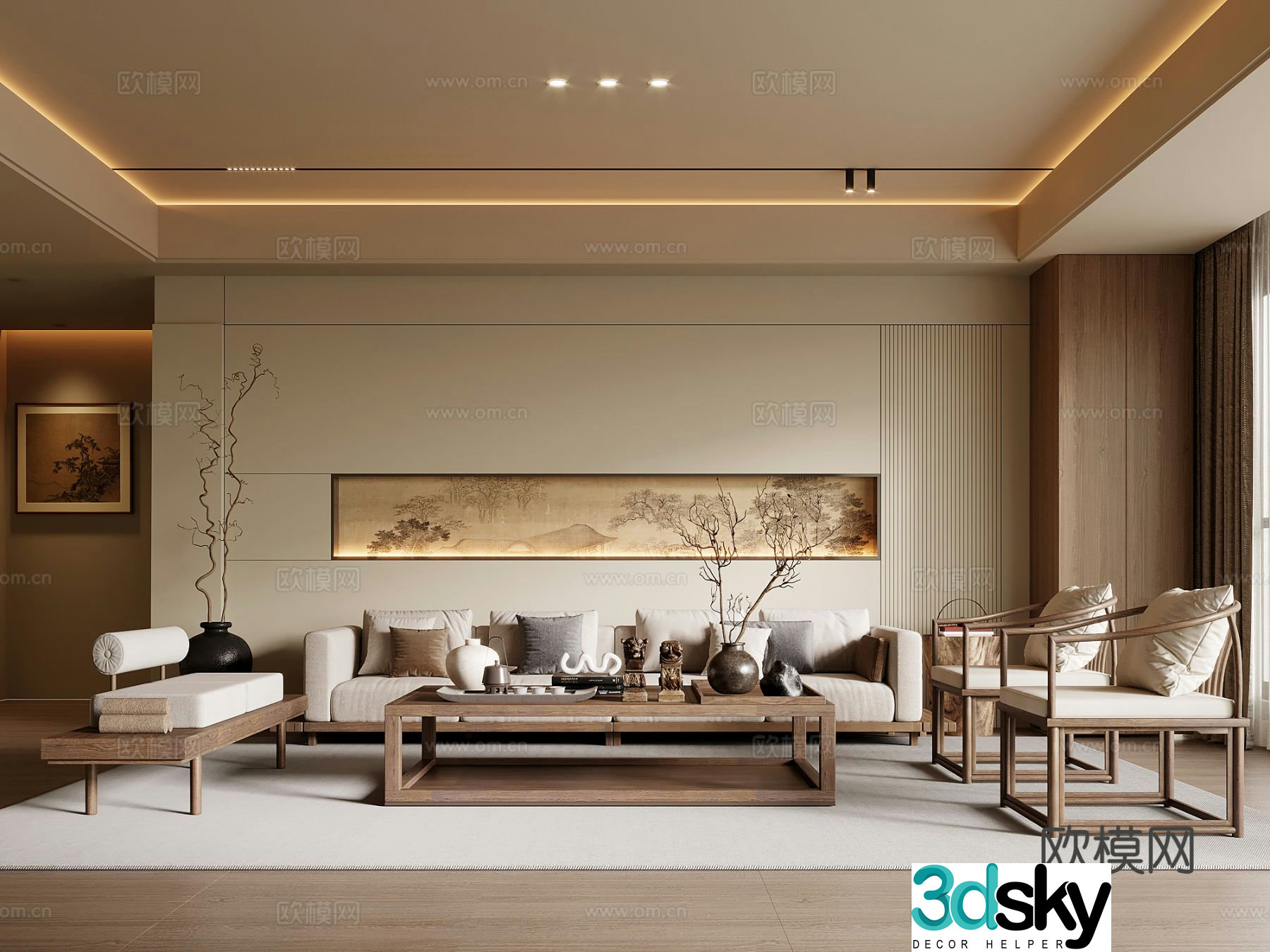 Chinese living room Song style living room Sofa coffee table combination 3D model