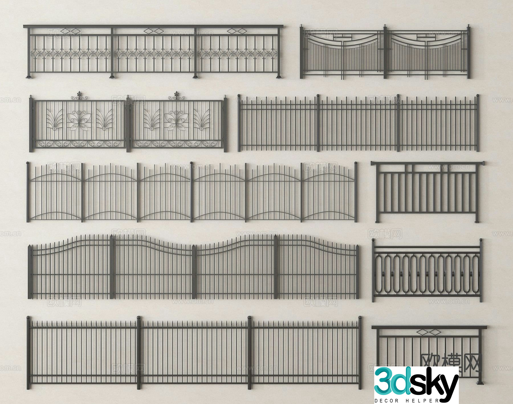 Iron metal fence railing fence guardrail 3d model