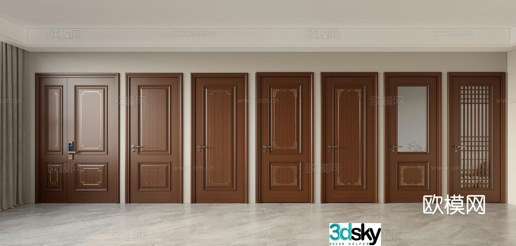 New Chinese style door 3D model