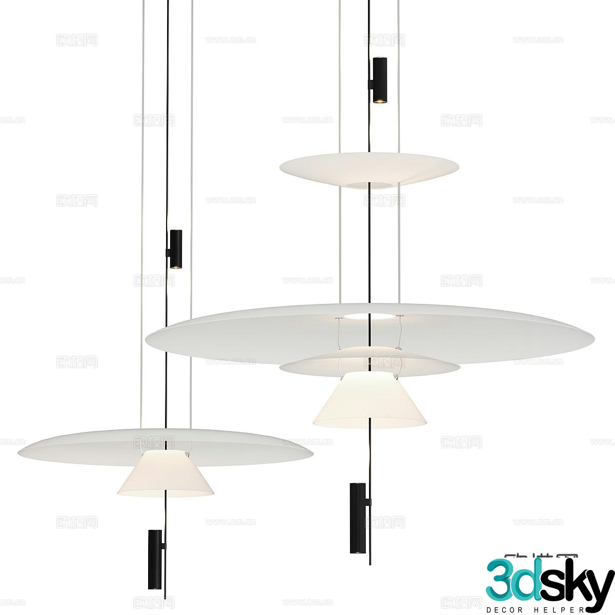New Chinese style disc decorative chandelier 3D model