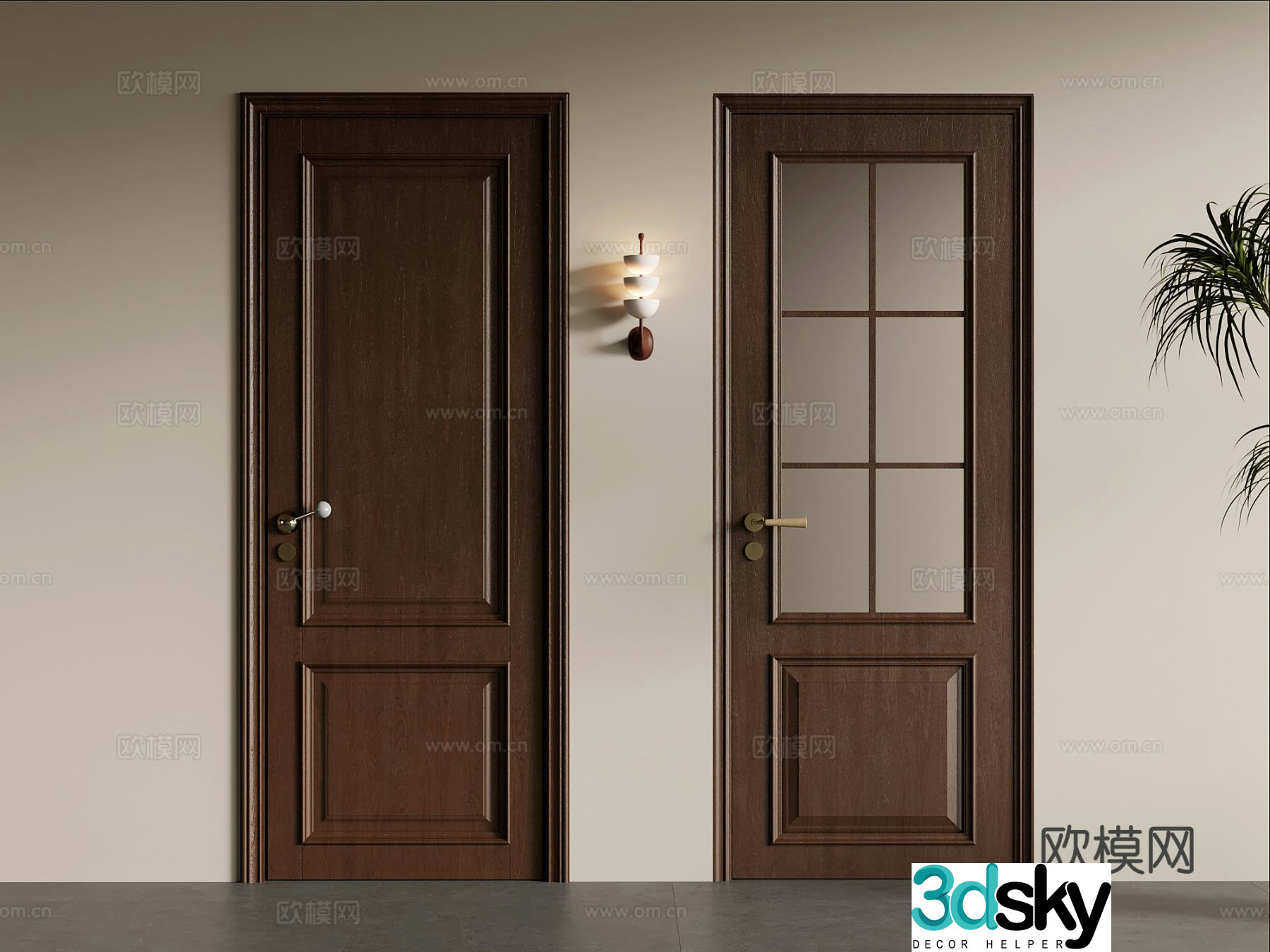 Single-open door medieval style single-open door glass door interior door bathroom door 3D model