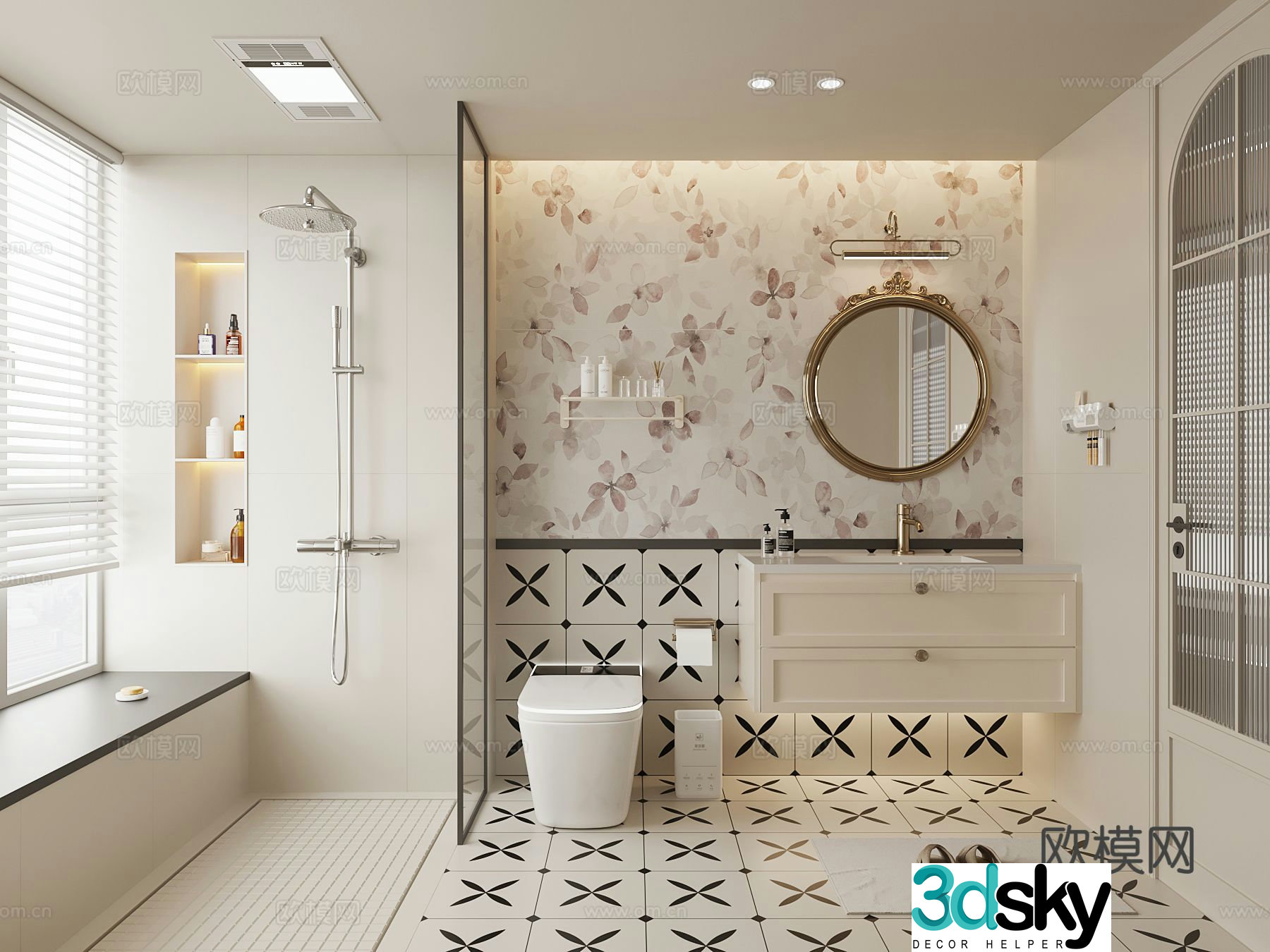 Bathroom French cream bathroom bathroom cabinet toilet 3d model